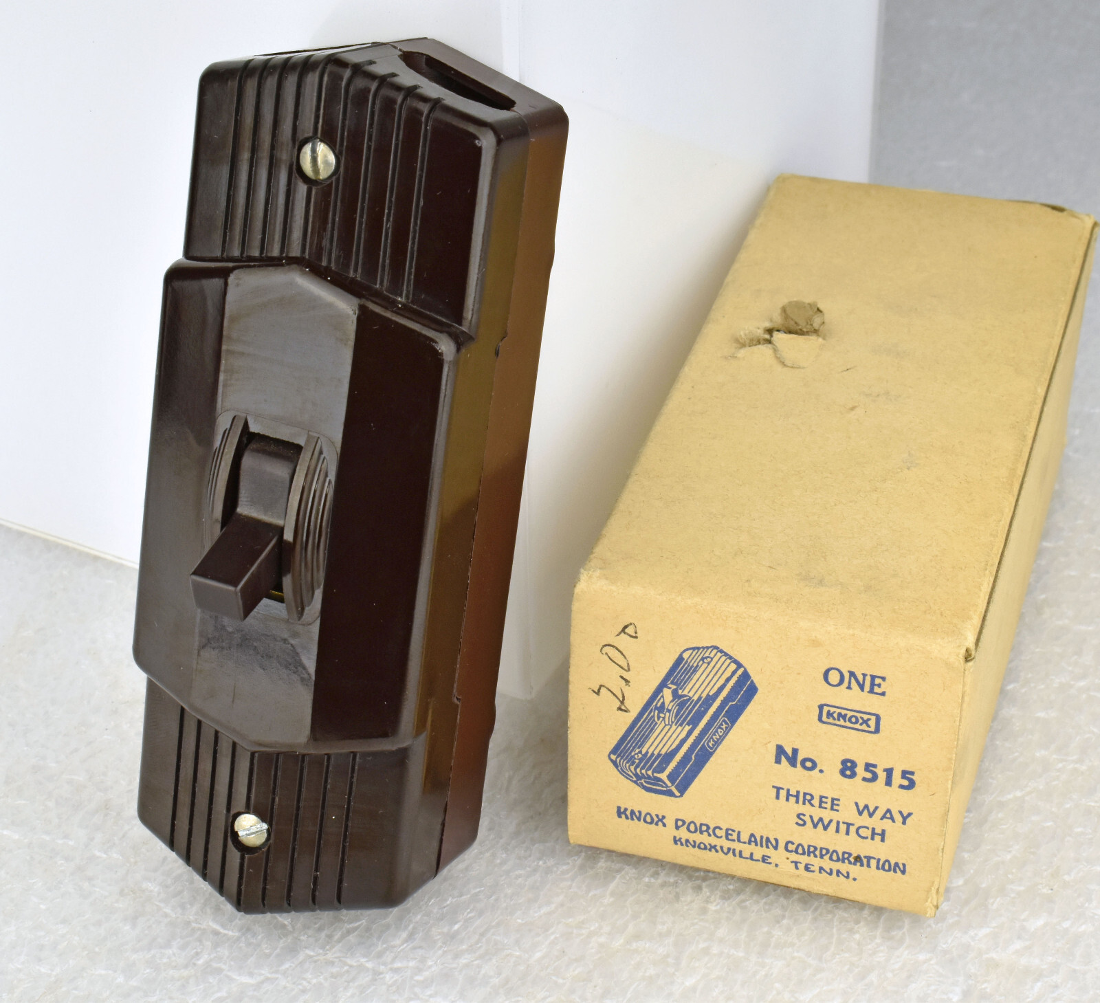 VTG NOS Knox 3-Way Bakelite Surface Mount Light Switch Brown Art Deco Hardware