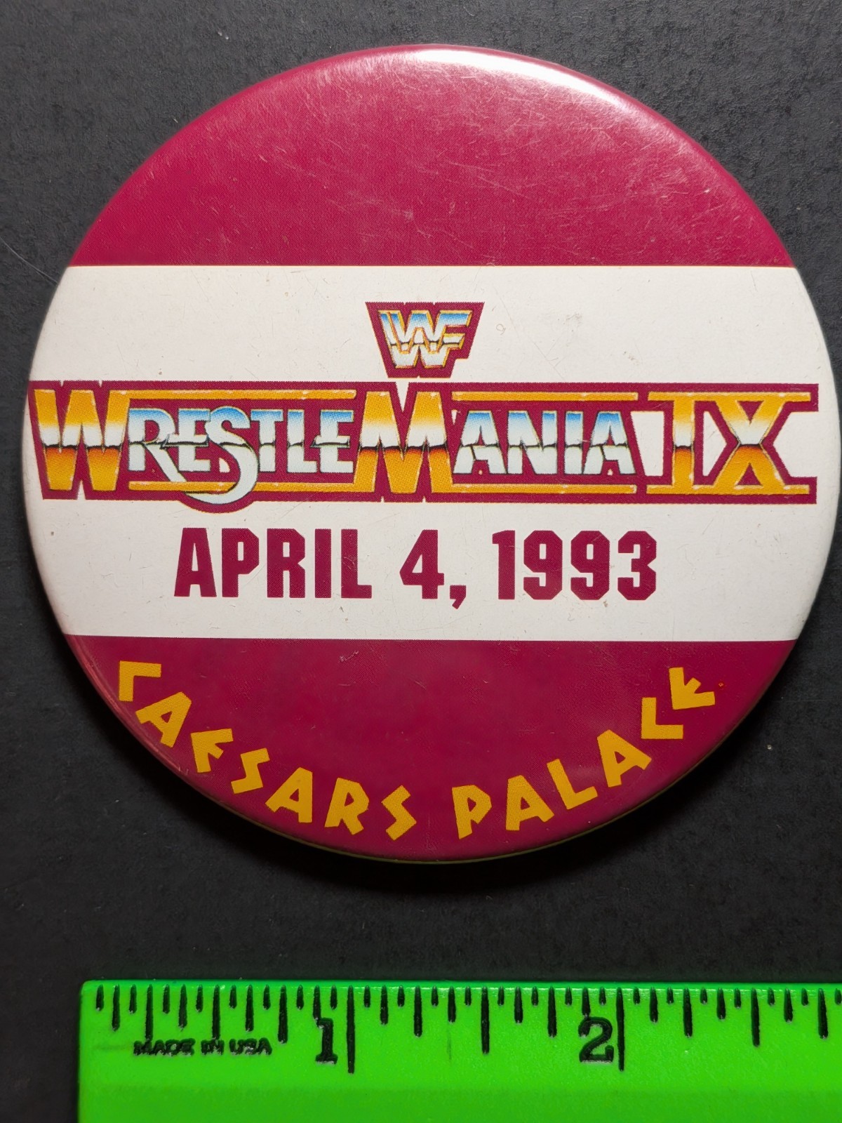 Vintage 1993 Wrestle Mania IX Wrestling Pinback Pin Vintage 1993 Wrestle Mania IX Wrestling Pinback Pin