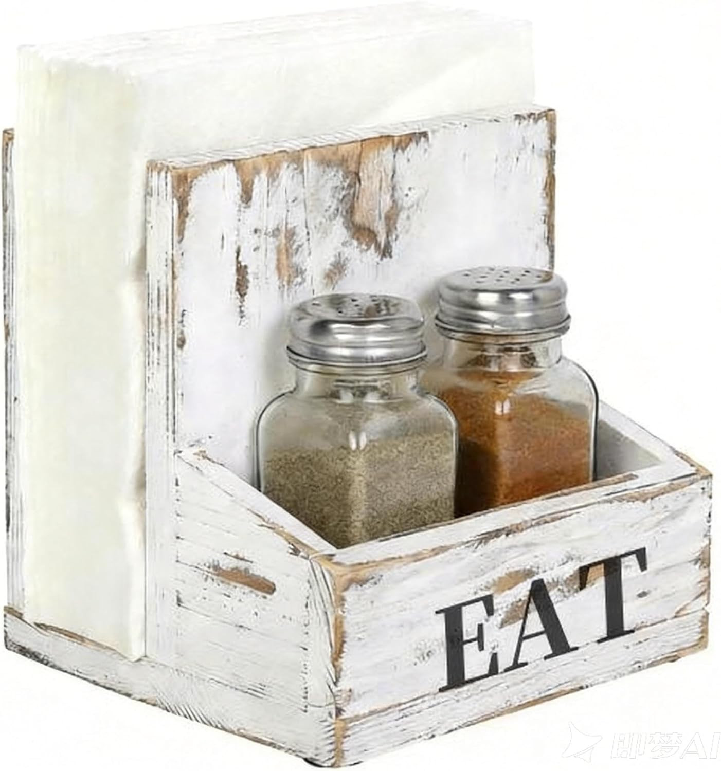 Mygift Napkin Holder for Table, Wood Napkin Holder with Salt and Pepper Shakers