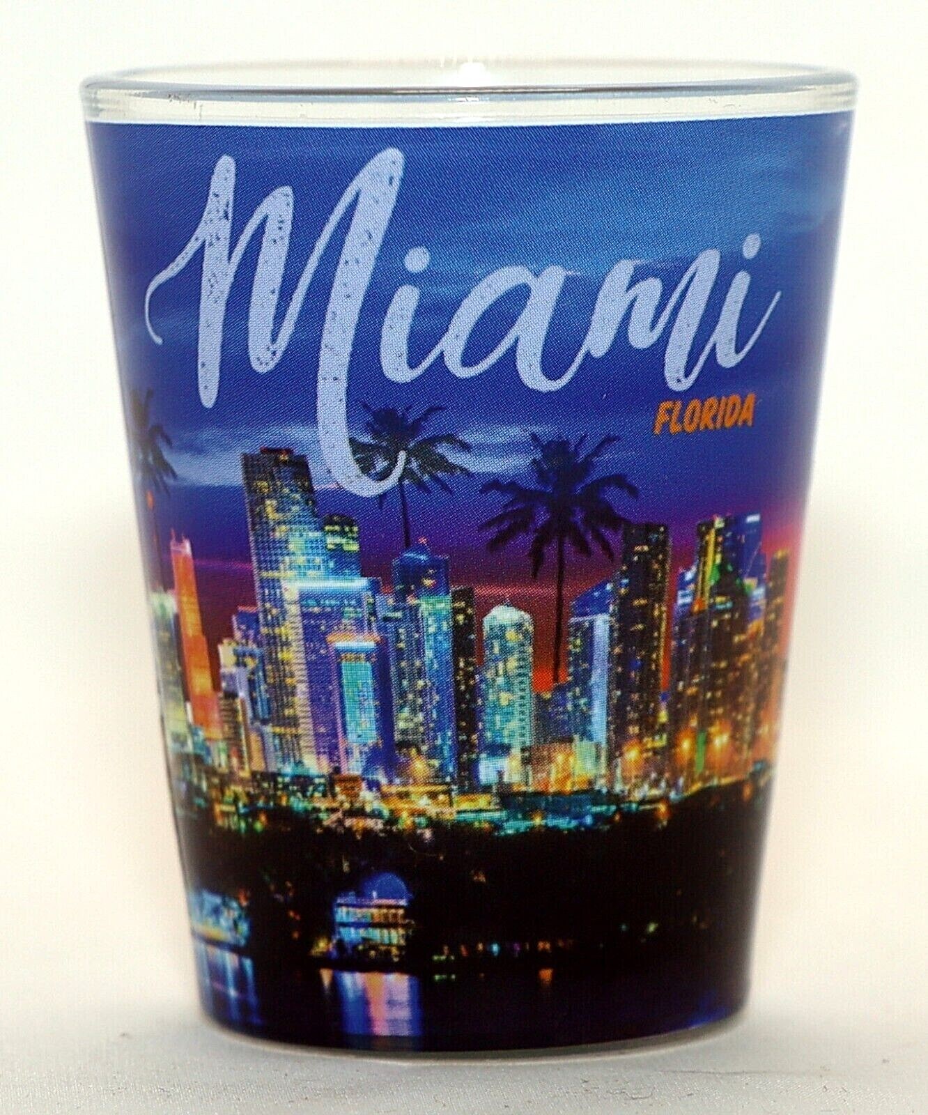 Miami Florida Beach Night Skyline Shot Glass