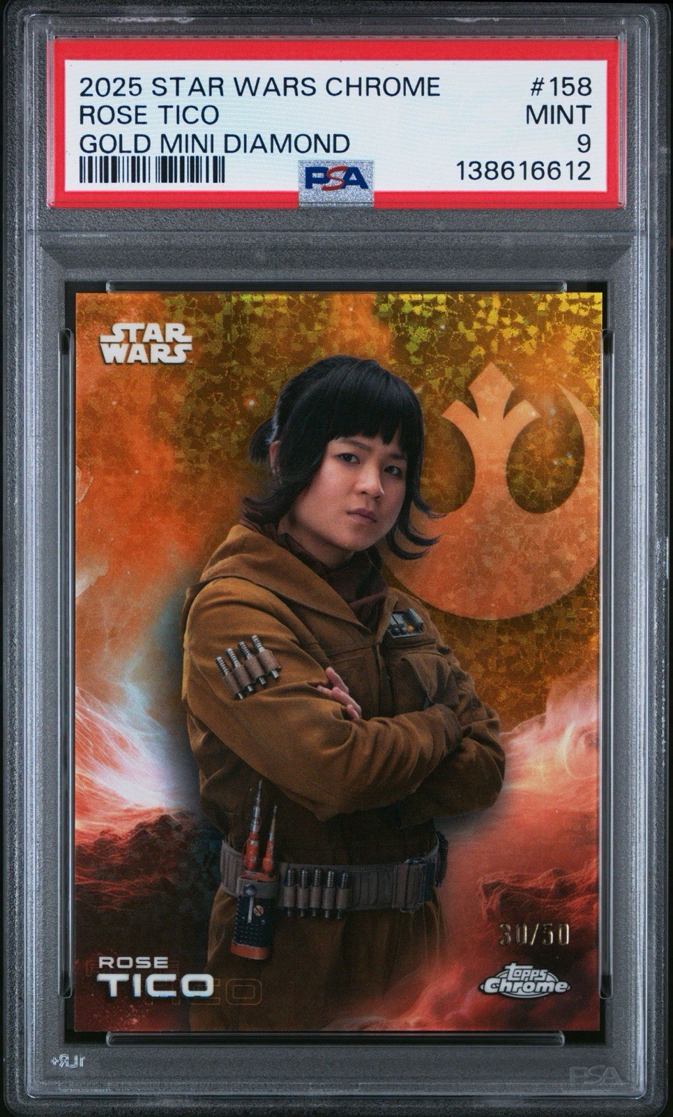 2025 Topps Chrome Star Wars Rose Tico Gold Mini Diamond /50 PSA 9 POP 1 2025 Topps Chrome Star Wars Rose Tico Gold Mini Diamond /50 PSA 9 POP 1
