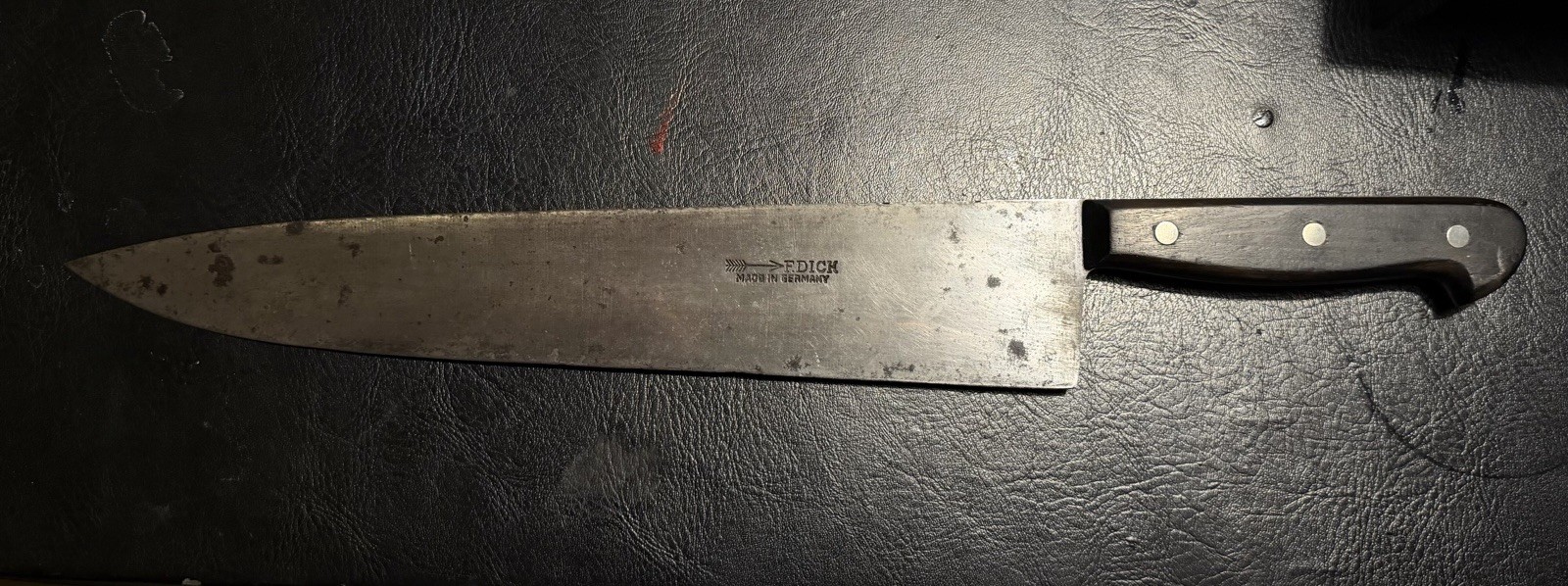 Vintage F.Dick 12” Carbon Steel Chef Knife - Rare Rosewood Handle 352g Full Mass Vintage F.Dick 12” Carbon Steel Chef Knife - Rare Rosewood Handle 352g Full Mass