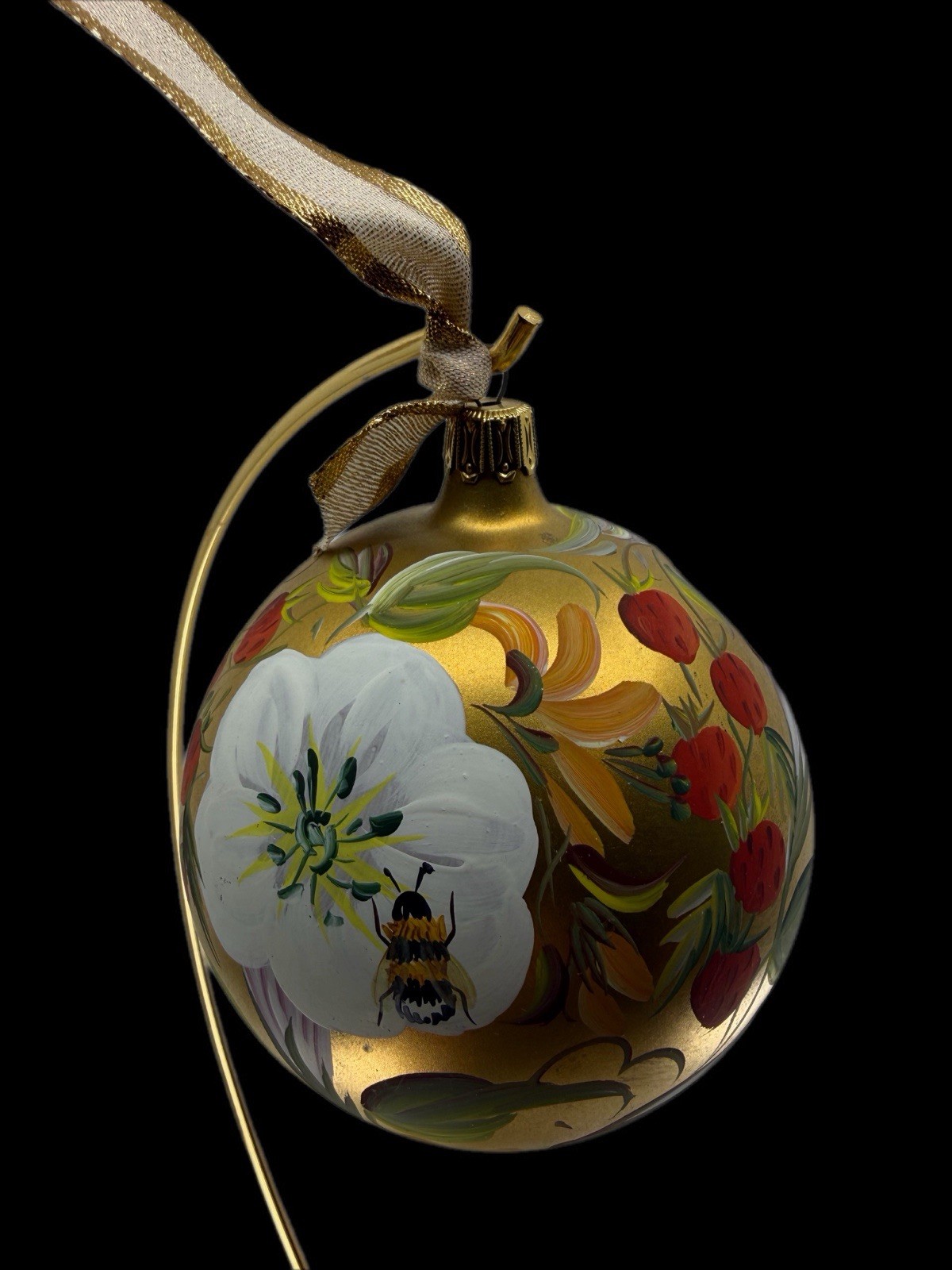 Vintage 1996 Saks Fifth Avenue De Carlini Italy Glass Ornament Lily Strawberry