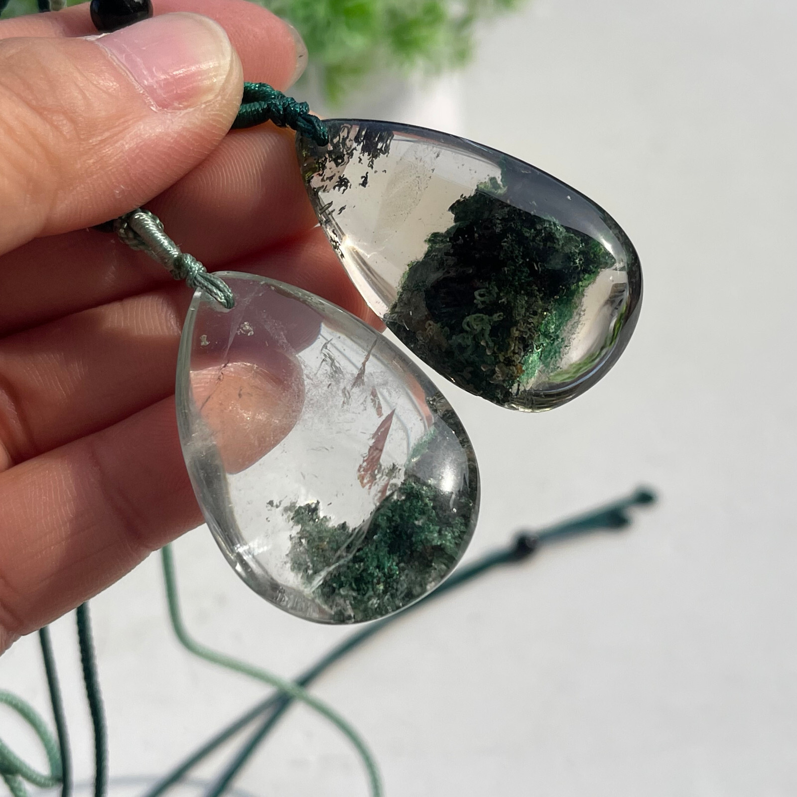 2pcs Natural Ghost Phantom Quartz Crystal Pendant Necklace Chakra Healing Rock