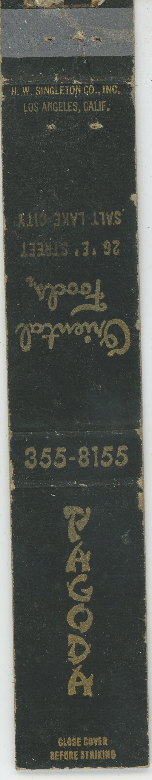 Pagoda Oriental Restaurant Salt Lake City UT  Antq Matchbook Cover D-6