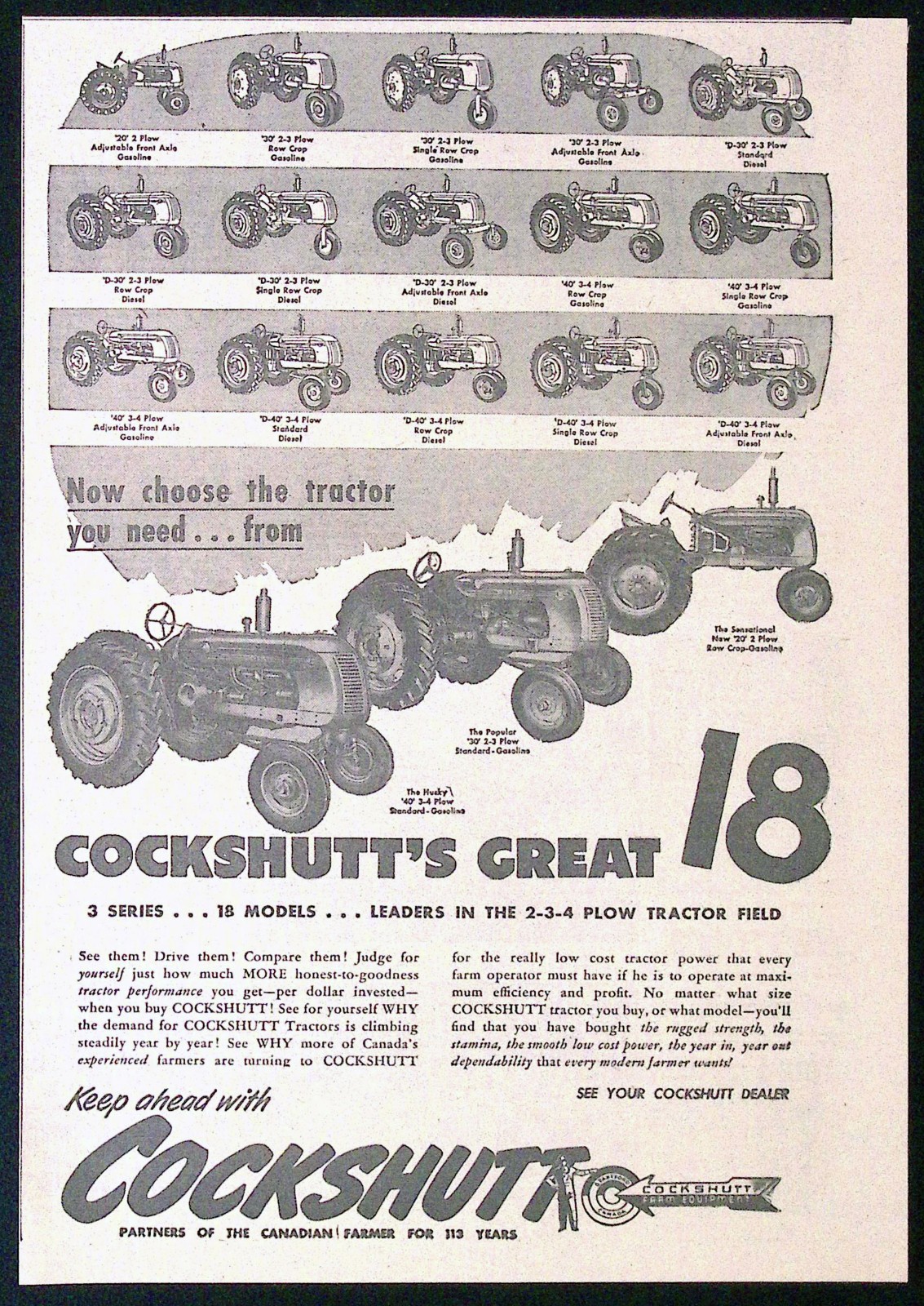 1952 Canada Canadian Cockshutt ad 3 Series 18 Models Tractors 1952 Canada Canadian Cockshutt ad 3 Series 18 Models Tractors