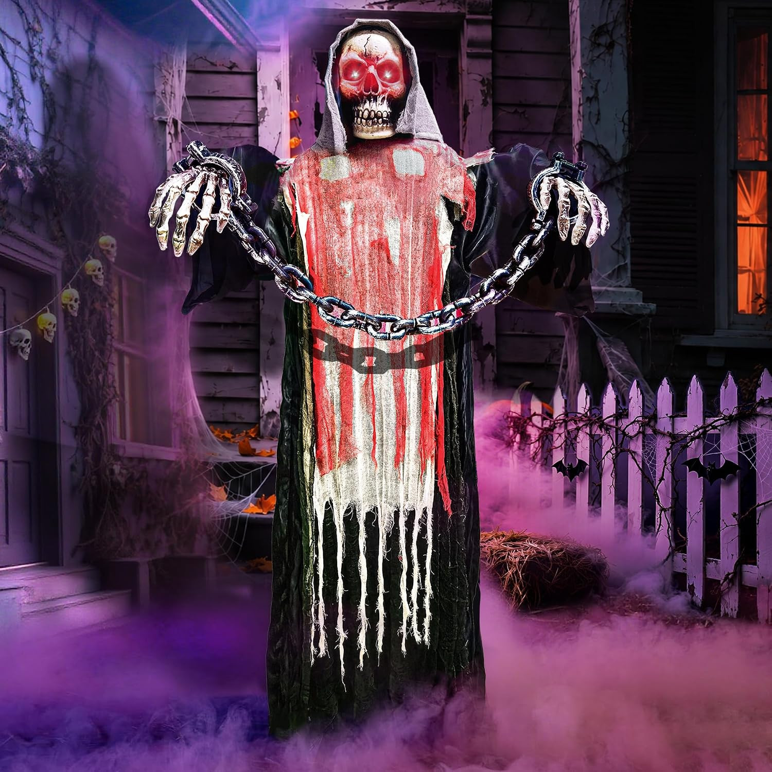 Halloween Decorations Outdoor, 6 Ft Large Animated Grim Reaper with Big Chain,So Halloween Decorations Outdoor, 6 Ft Large Animated Grim Reaper with Big Chain,So
