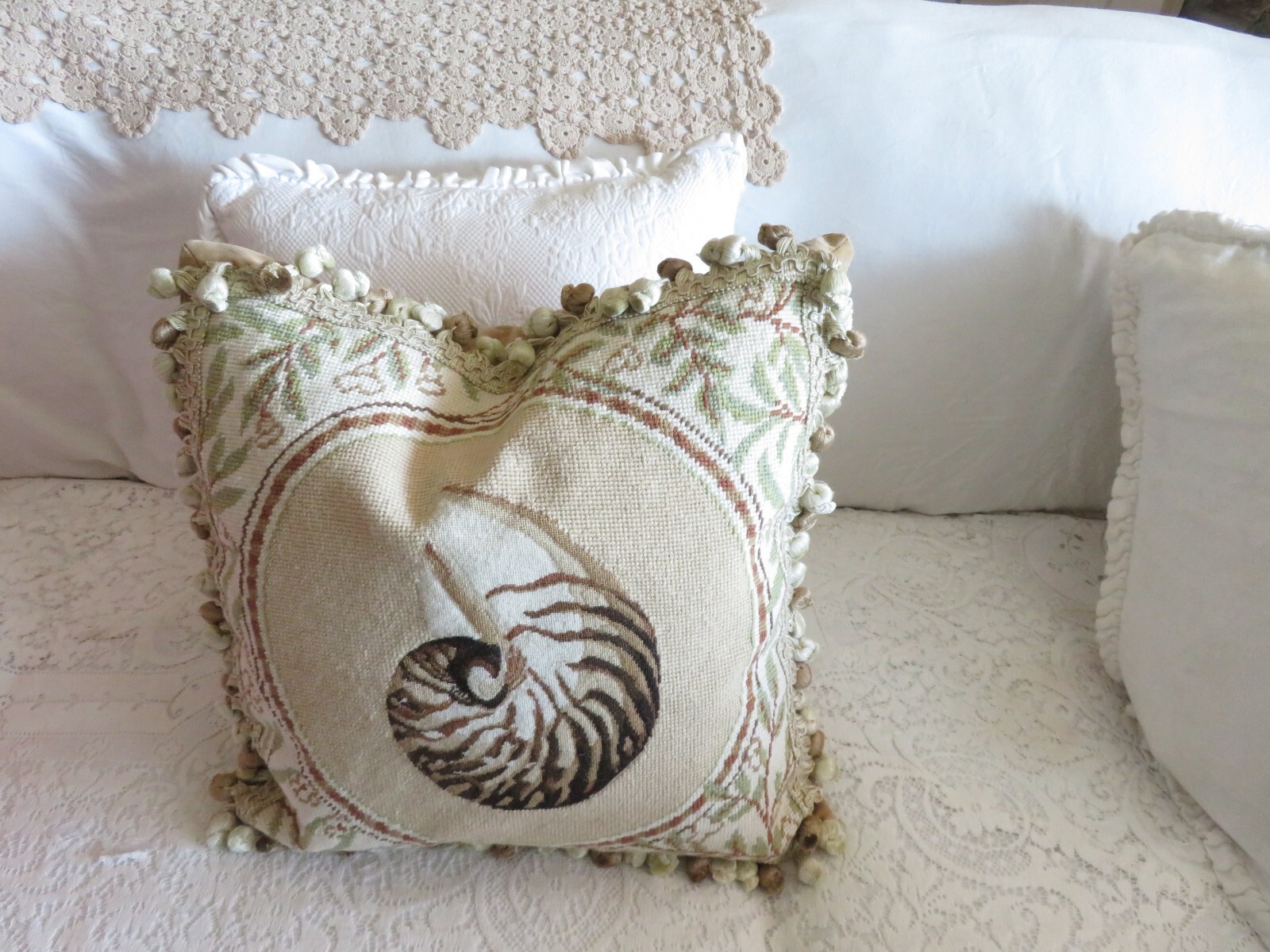 Gorgeous Petit point Victorian Striped Shell Nautical Needlepoint Pillow #3 Gorgeous Petit point Victorian Striped Shell Nautical Needlepoint Pillow #3