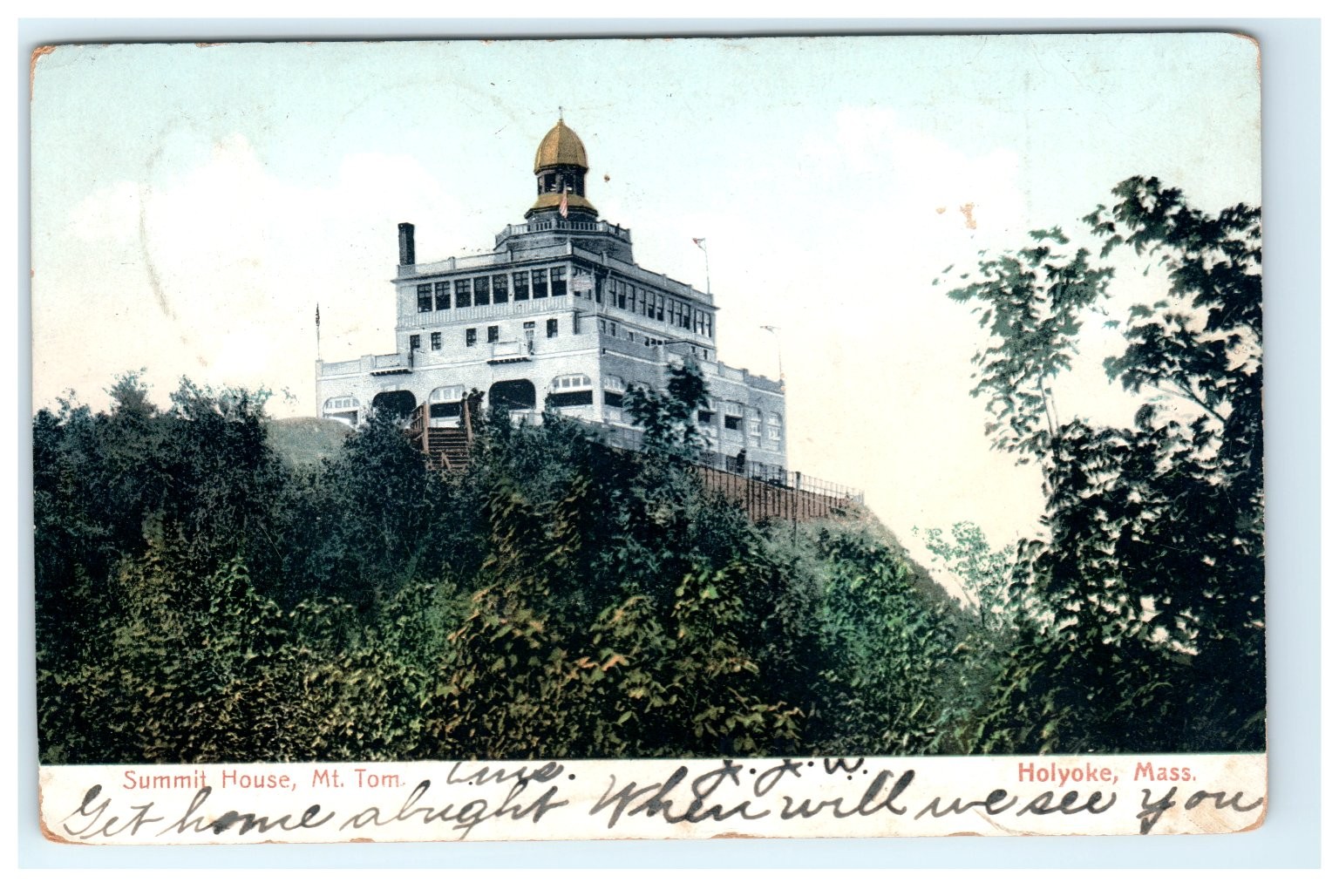 1906 Summit House Mt. Tom Holyoke, MA Postcard Polychrome View 1906 Summit House Mt. Tom Holyoke, MA Postcard Polychrome View