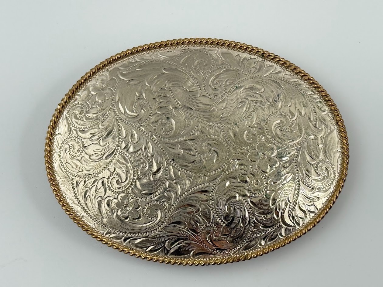 Montana Silversmiths German Silver Belt Buckle Oval Floral Engraved Western Montana Silversmiths German Silver Belt Buckle Oval Floral Engraved Western