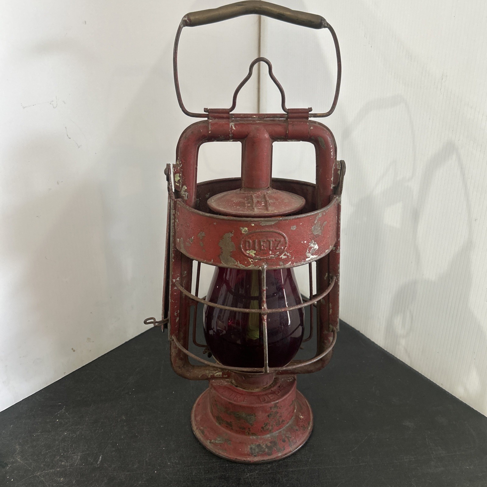 Vintage DIETZ KING - FIRE DEPT Red Lantern with Red Globe Vintage DIETZ KING - FIRE DEPT Red Lantern with Red Globe