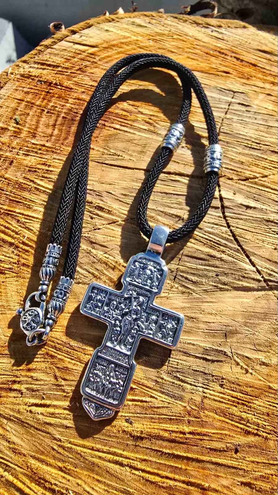 Russian Greek Orthodox Silver 925 Body Cross with silk cord Russian Greek Orthodox Silver 925 Body Cross with silk cord