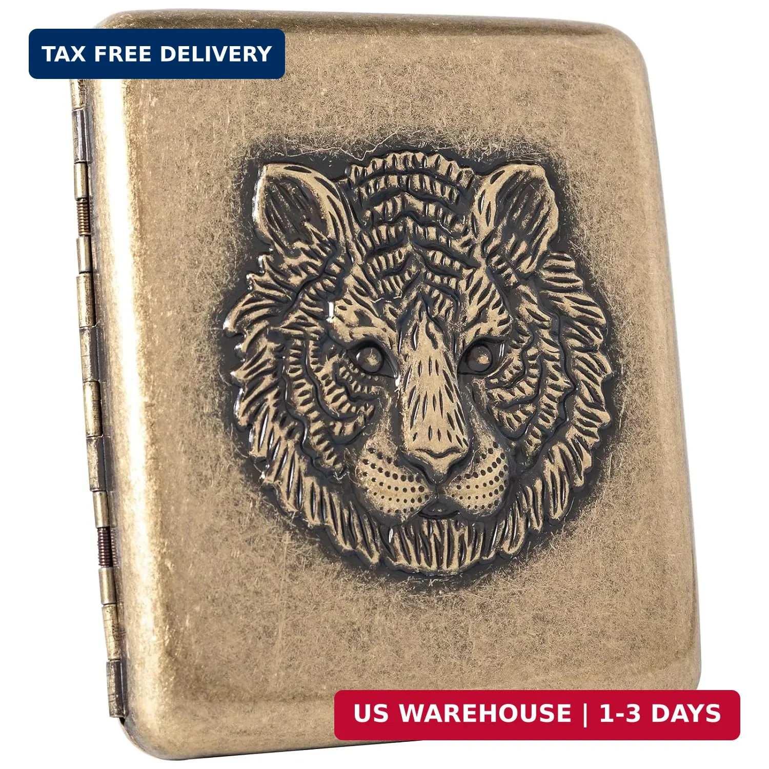 Vintage Cigarette case, Metal Plated Copper 18-20 Capacity Surface Relief Tiger.