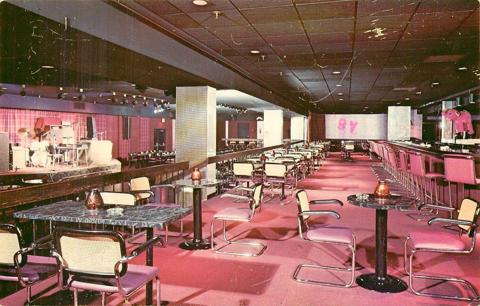 Vintage Grossinger\'s Pink Elephant Lounge Postcard New York 1982 Vintage Grossinger\'s Pink Elephant Lounge Postcard New York 1982