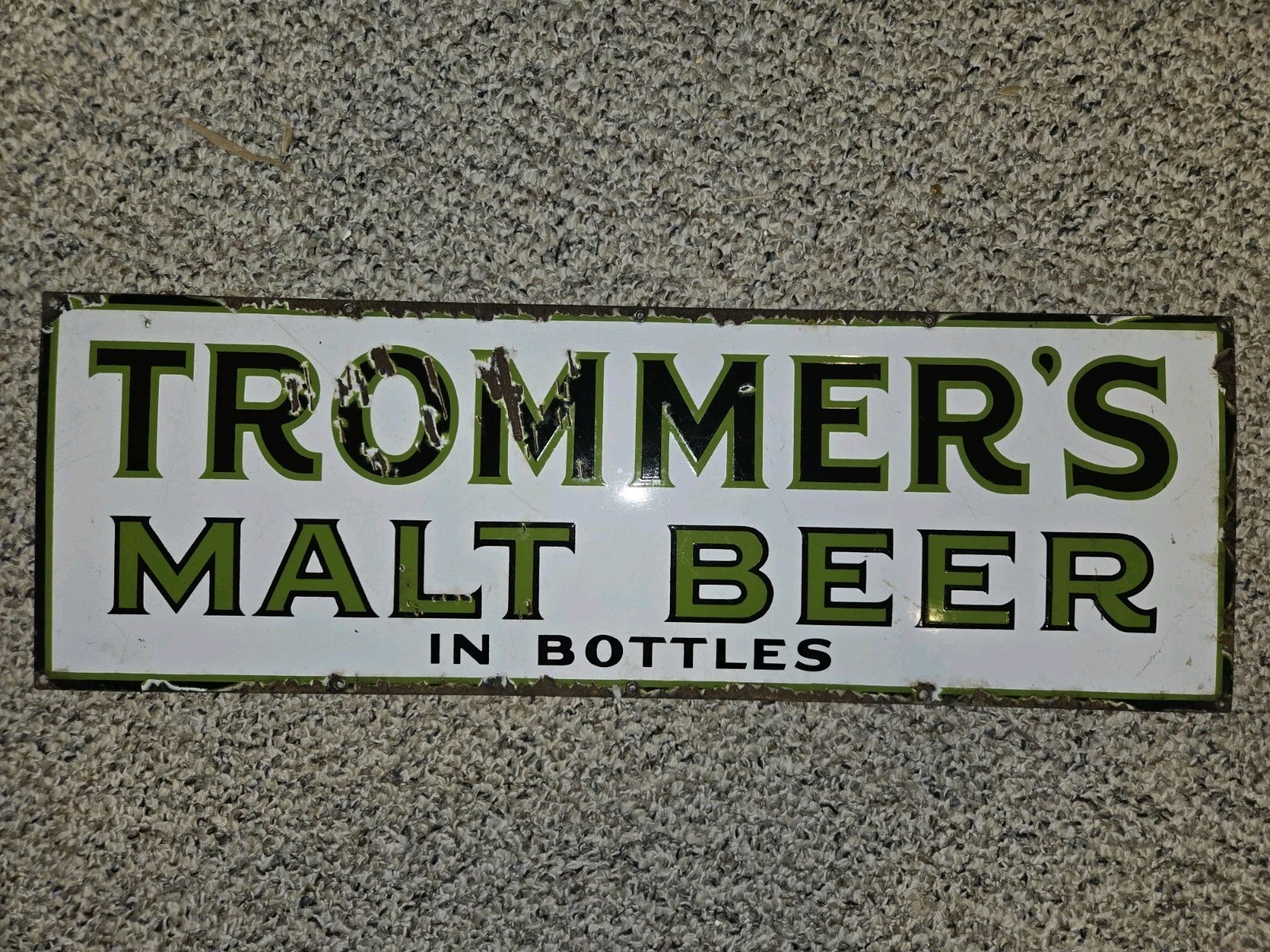 Vintage 40s Trommer's Malt Beer In Bottles Porcelain Sign,Green,White,Black,30
