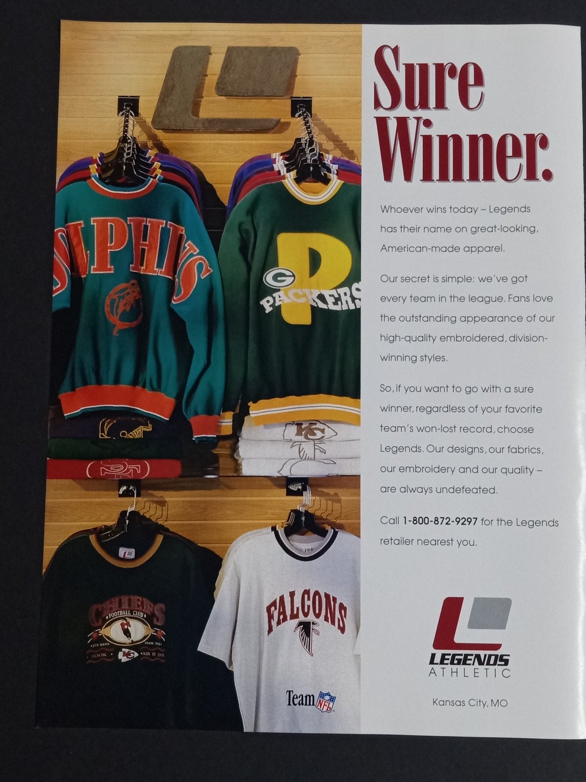 Legends Athletic NFL Apparel Magazine Ad 1990s Football Merchandise Legends Athletic NFL Apparel Magazine Ad 1990s Football Merchandise