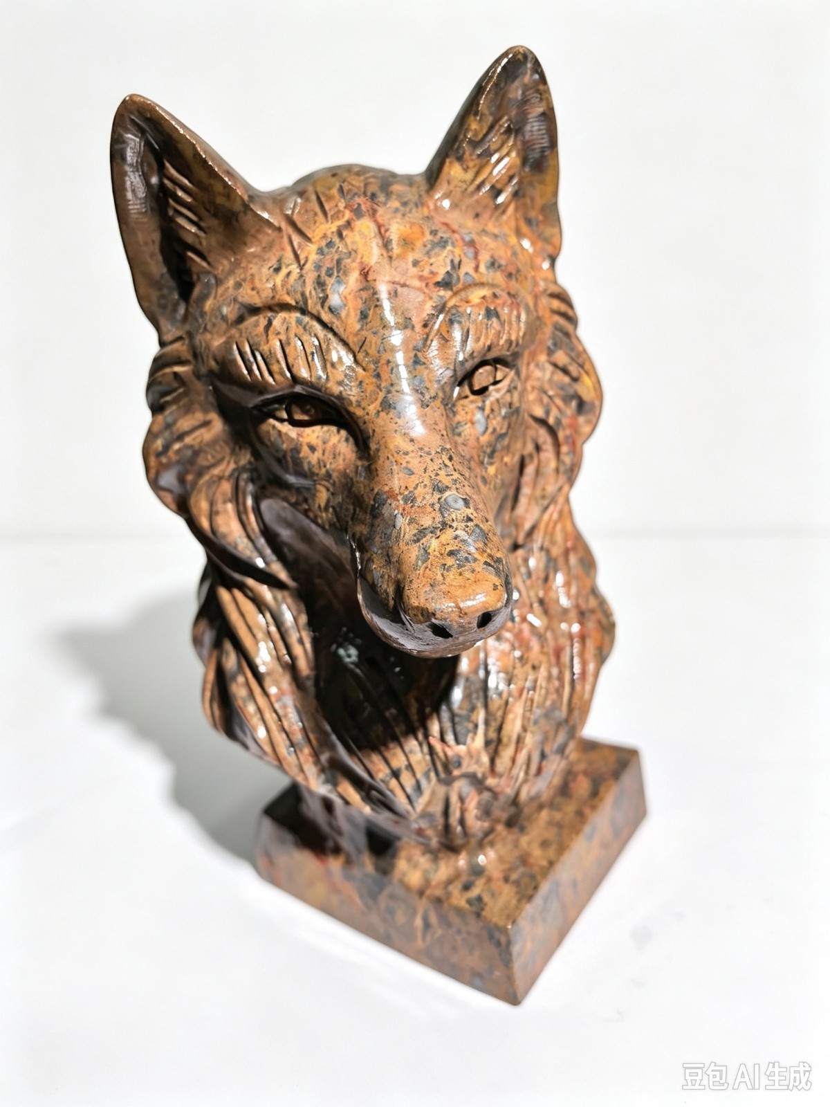E100-Natural Pattern Jasper Hand Carved Wolf Head Figurine With Base Home Decor E100-Natural Pattern Jasper Hand Carved Wolf Head Figurine With Base Home Decor