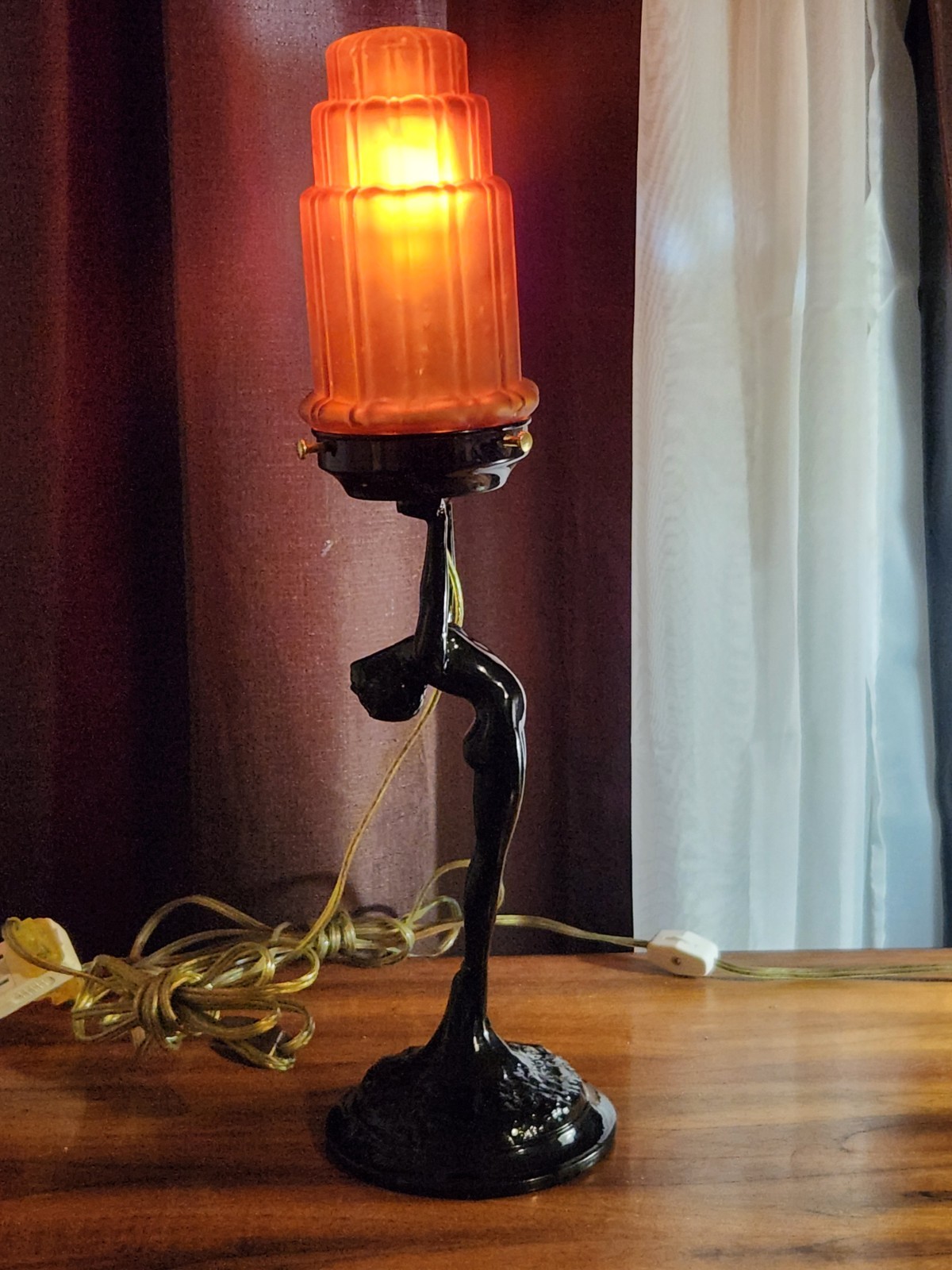 • Vintage Art Deco Nude Lady Lamp - Amber Shade - Frankart Style