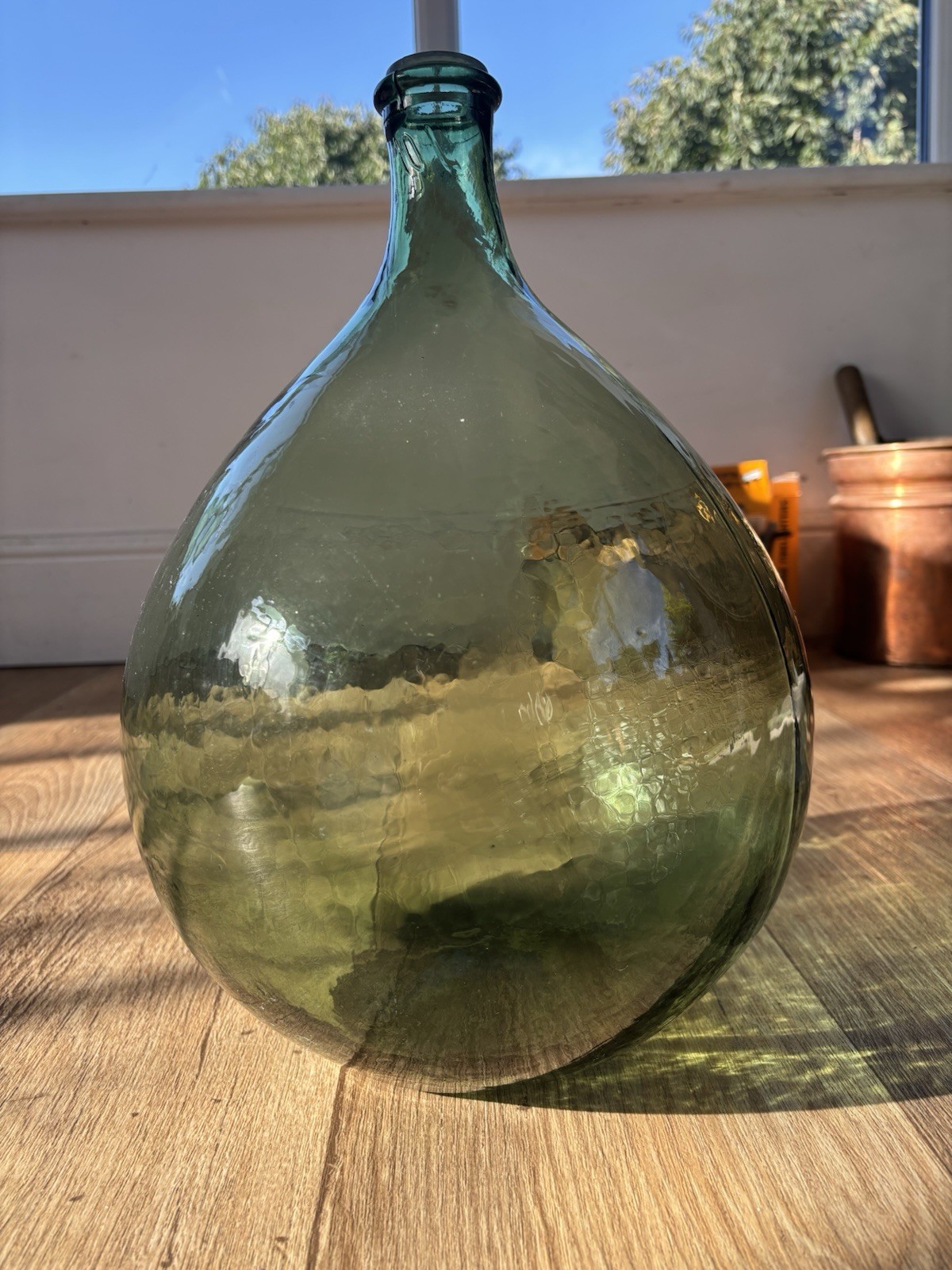 Antique French Glass Green Demijohn Dame Jeanne Mouth Blown Air Bubbles 10 Litre Antique French Glass Green Demijohn Dame Jeanne Mouth Blown Air Bubbles 10 Litre