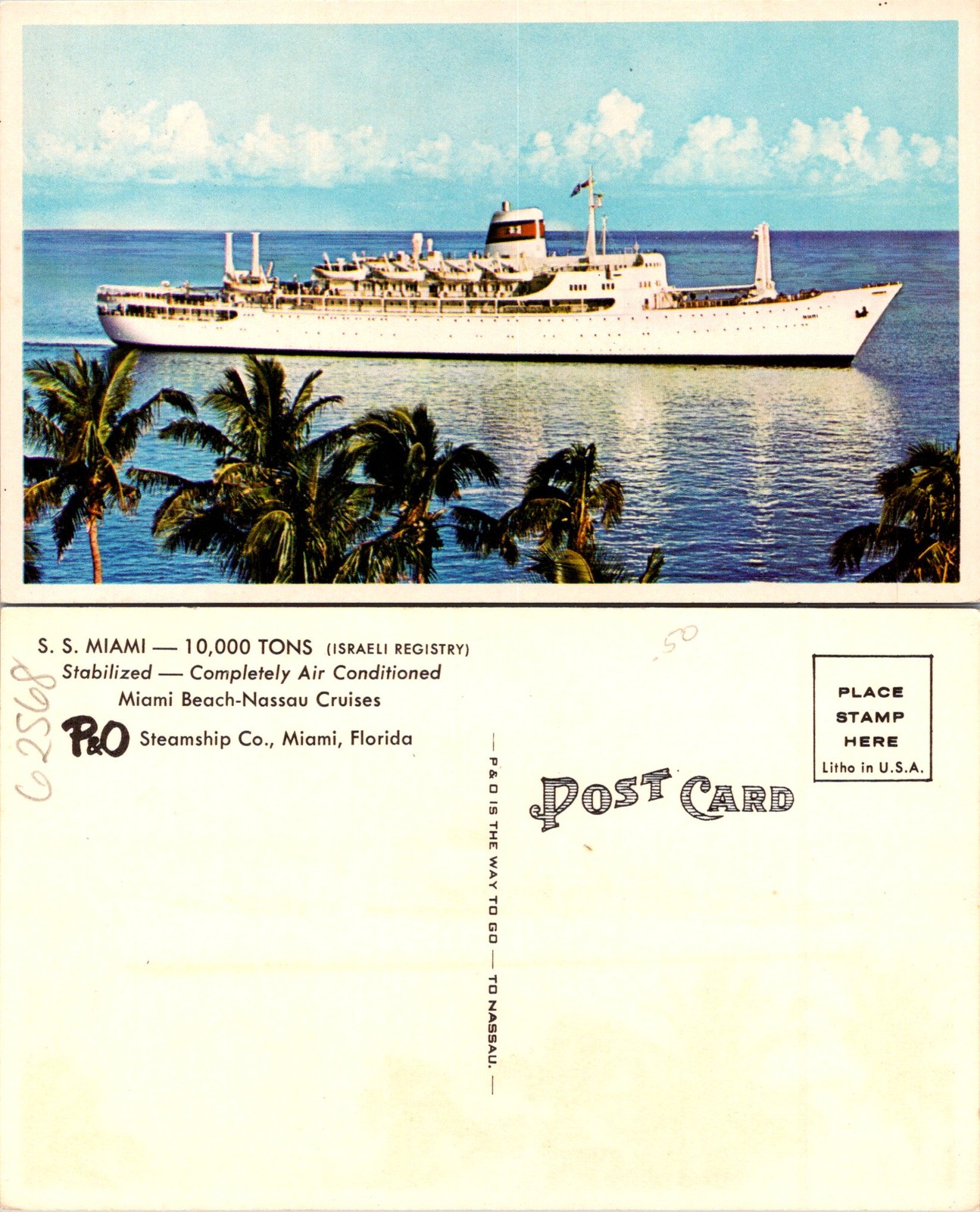 Miami FL Miami Beach Nassau Cruises Steamship Co. Postcard 62568