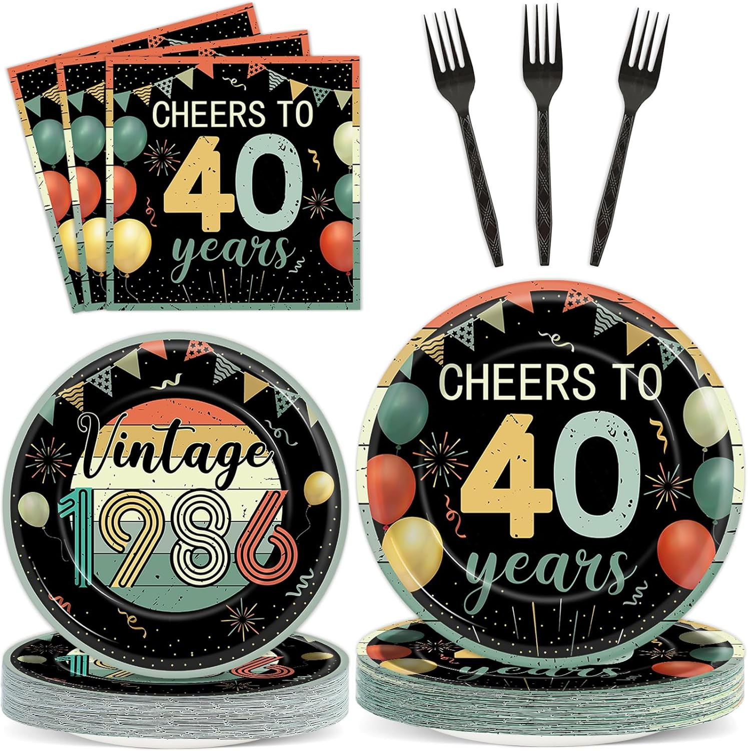 96Pcs Vintage 40th Birthday Party Decorations Back in 1986 Paper Plates and N...