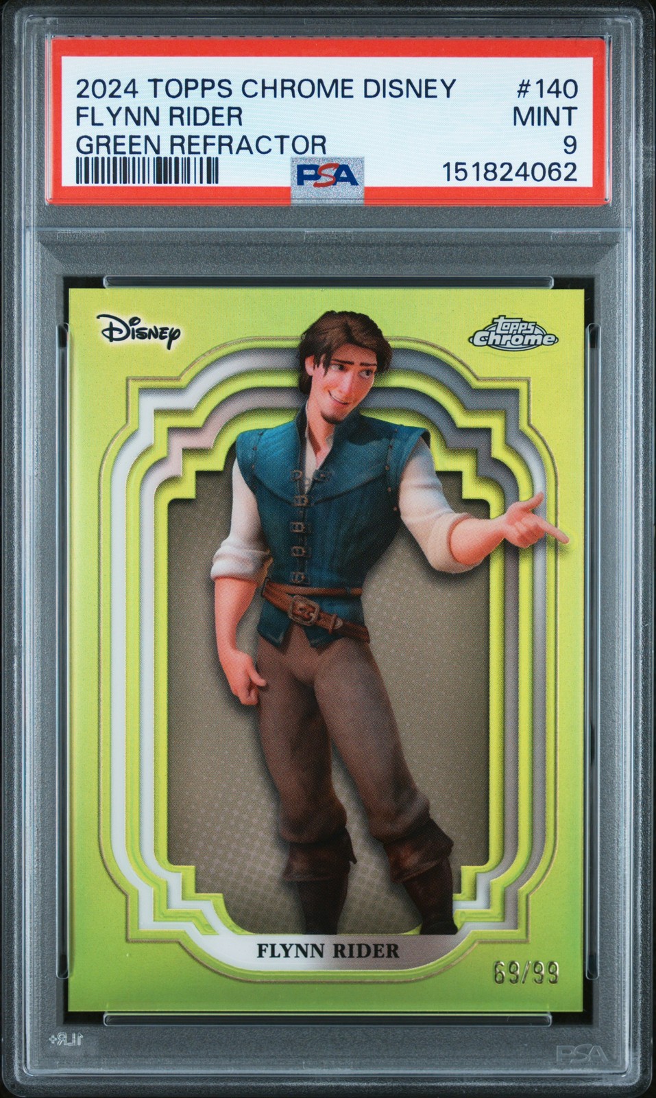 2024 Topps Chrome Disney #140 Flynn Rider Green Refractor PSA 9 2024 Topps Chrome Disney #140 Flynn Rider Green Refractor PSA 9