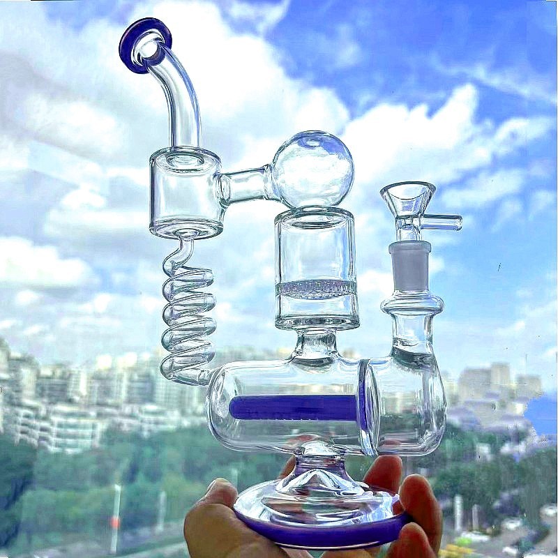 Purple Recycler rig Coil Honeycomb Multiple pipes bong Glass Water Smoking 14mm Purple Recycler rig Coil Honeycomb Multiple pipes bong Glass Water Smoking 14mm