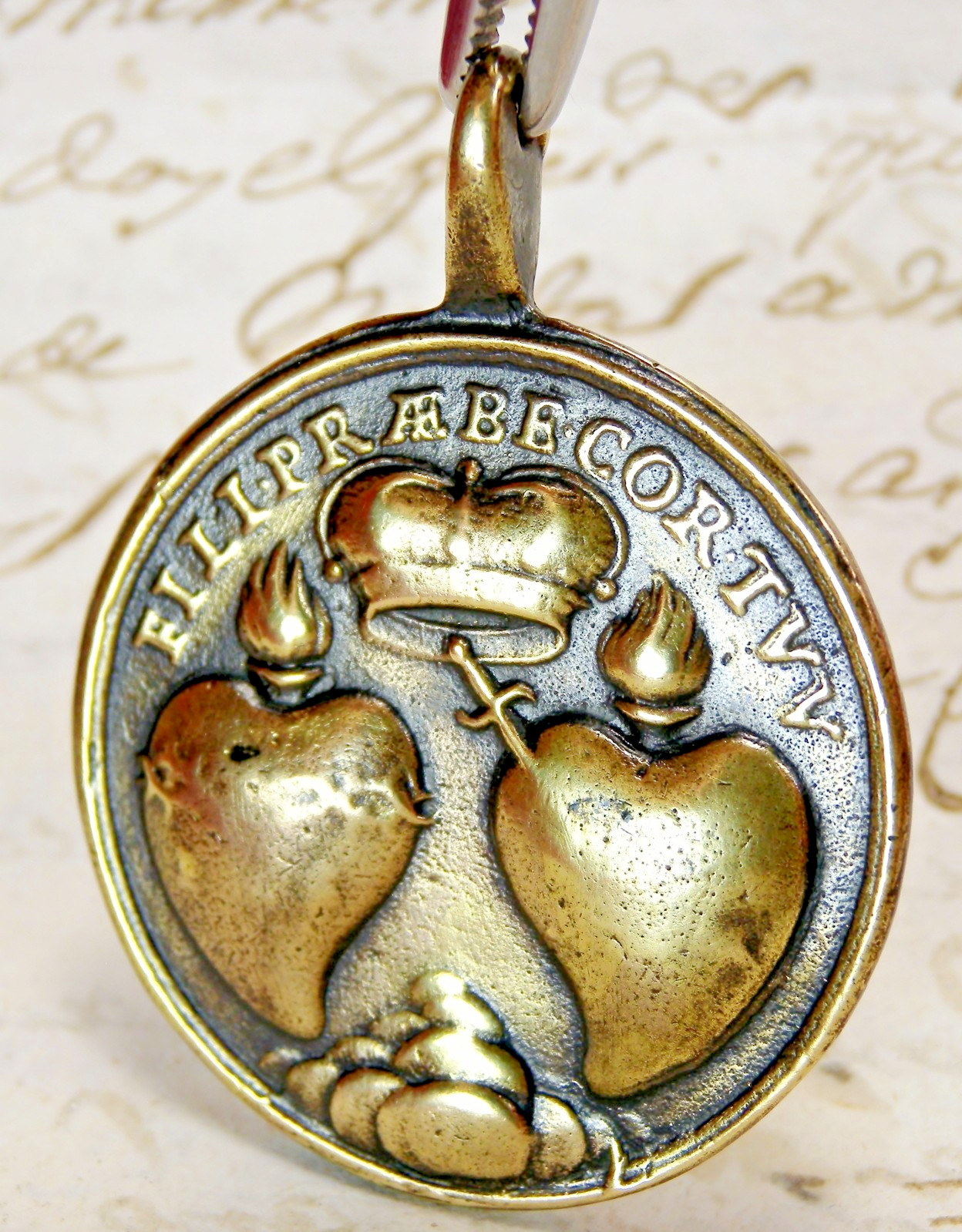 ANTIQUE 18TH CENTURY ST. ANNE SACRED HEART OF JESUS IMMACULATE HEART MARY MEDAL