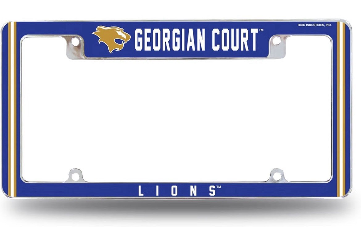Georgian Court Lions Chrome License Plate Frame - New Georgian Court Lions Chrome License Plate Frame - New