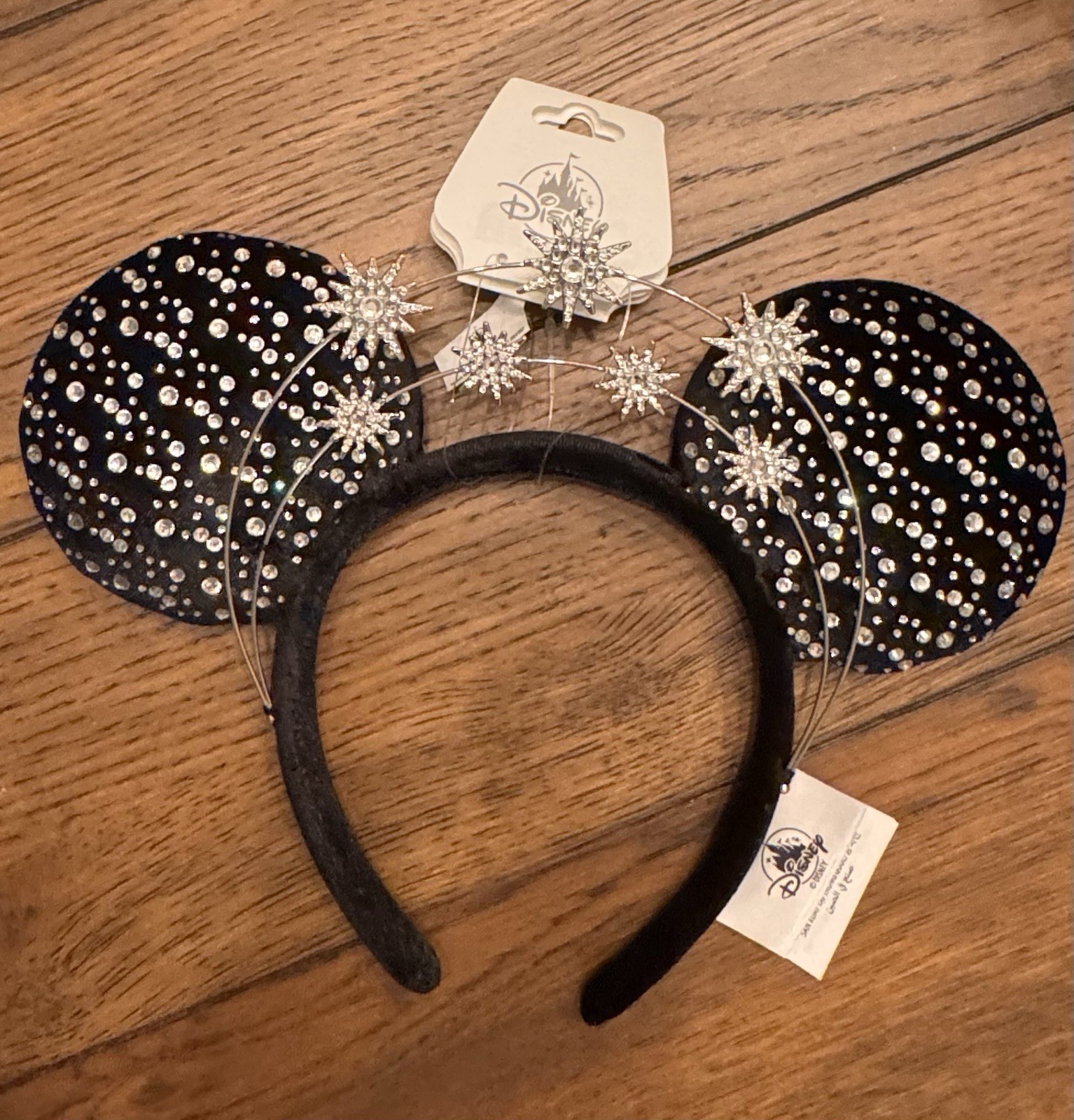 2026 Disney Parks Black Star Sparkle Rhinestone Minnie Mouse Ears Headband NWT