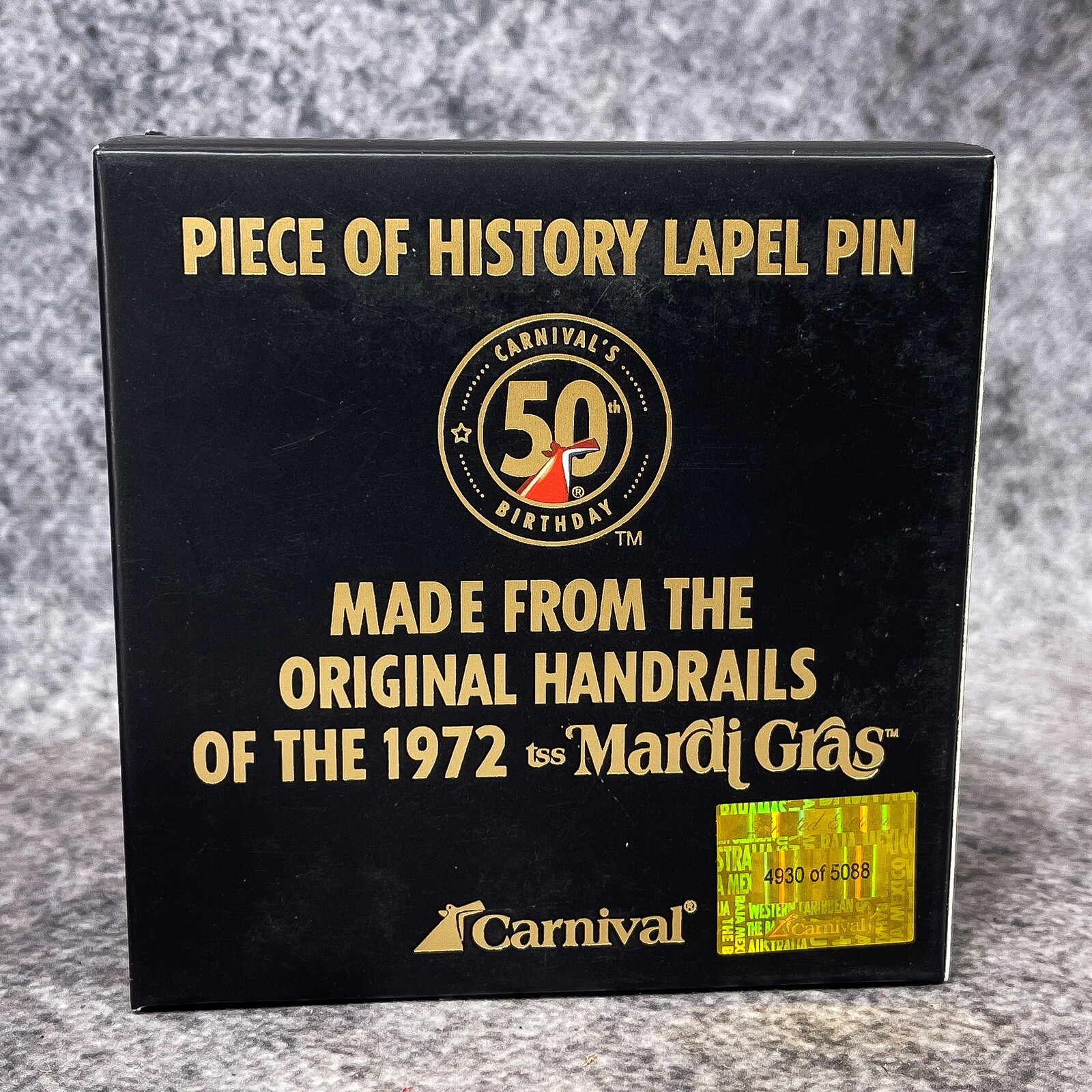 Carnival Cruise 50th Birthday Piece of History TSS Mardi Gras Ship Lapel Pin
