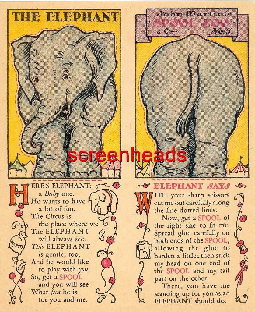 ANTIQUE 1931 O.N.T. PAPER DOLL CUTOUT ELEPHANT ZOO SPOOL TRADE CARD VG ANTIQUE 1931 O.N.T. PAPER DOLL CUTOUT ELEPHANT ZOO SPOOL TRADE CARD VG