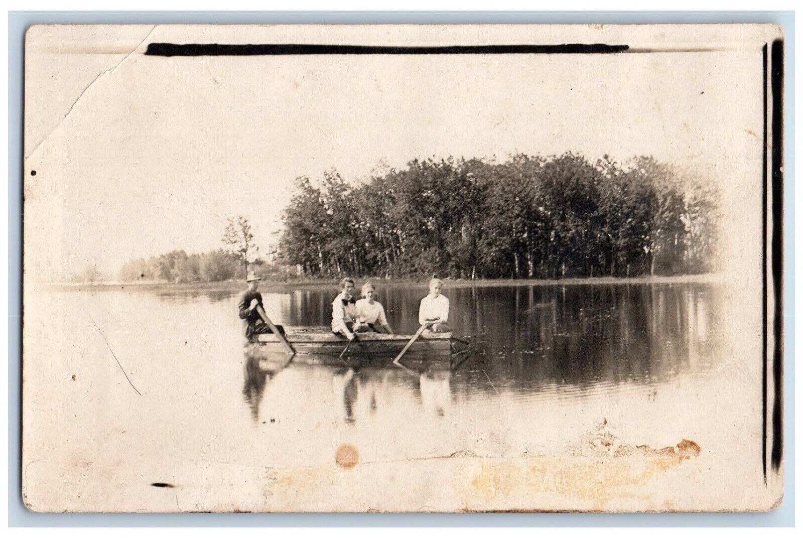 Lake Mills Iowa IA Postcard RPPC Photo Flood Wooden Boating On Lake c1910\'s