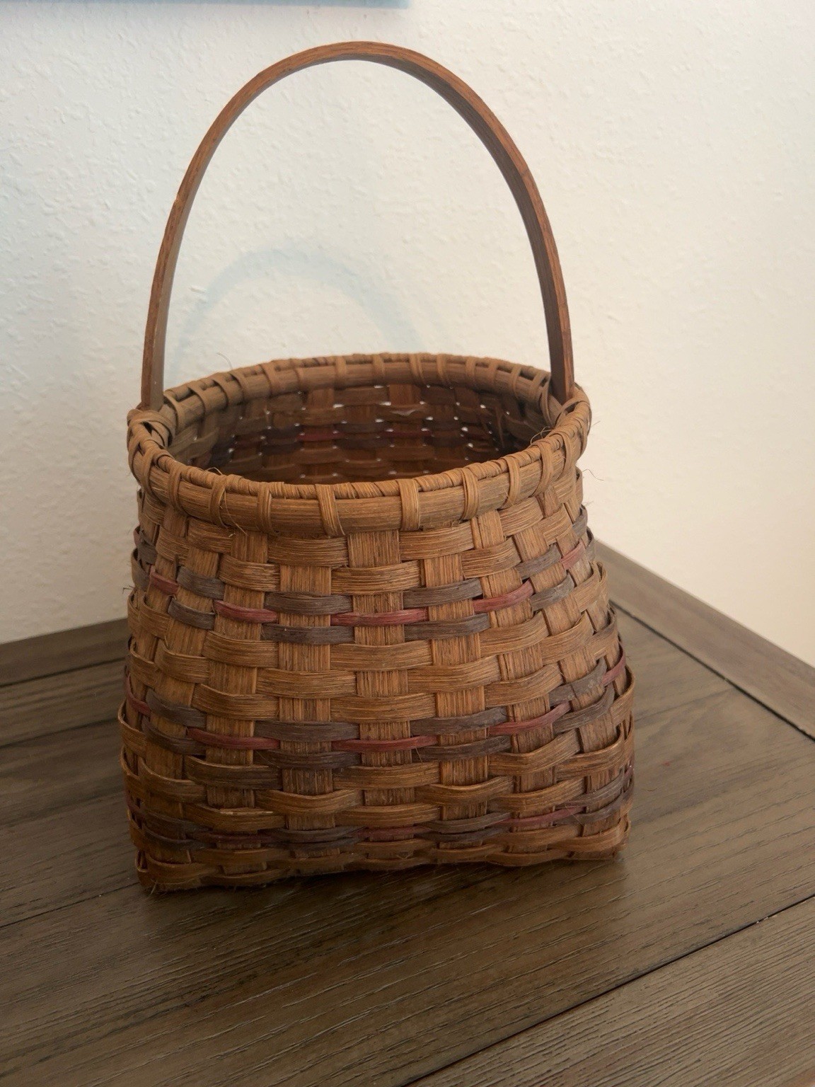 Vintage Handmade Oak Splint Basket Primitive Appalachian Folk Art Fixed Handle Vintage Handmade Oak Splint Basket Primitive Appalachian Folk Art Fixed Handle