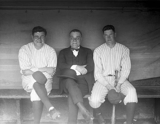 Yankees left to right Babe Ruth Jacob Ruppert and Bob Meusel 1922 Old Photo