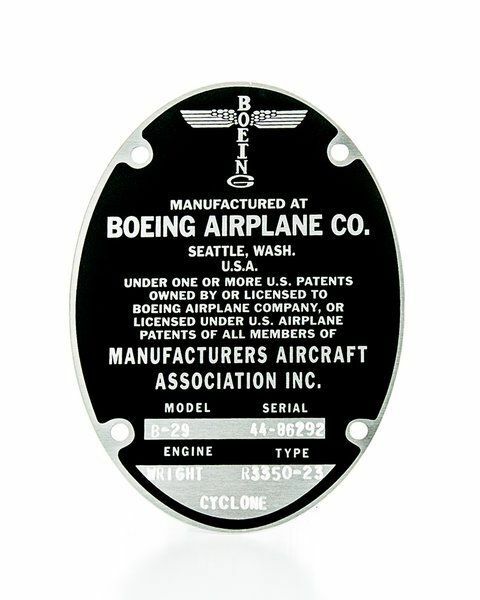 Boeing B-29 Superfortress, Repro Data Plate, Vintage WWII Aviation DPL-0102-EG Boeing B-29 Superfortress, Repro Data Plate, Vintage WWII Aviation DPL-0102-EG