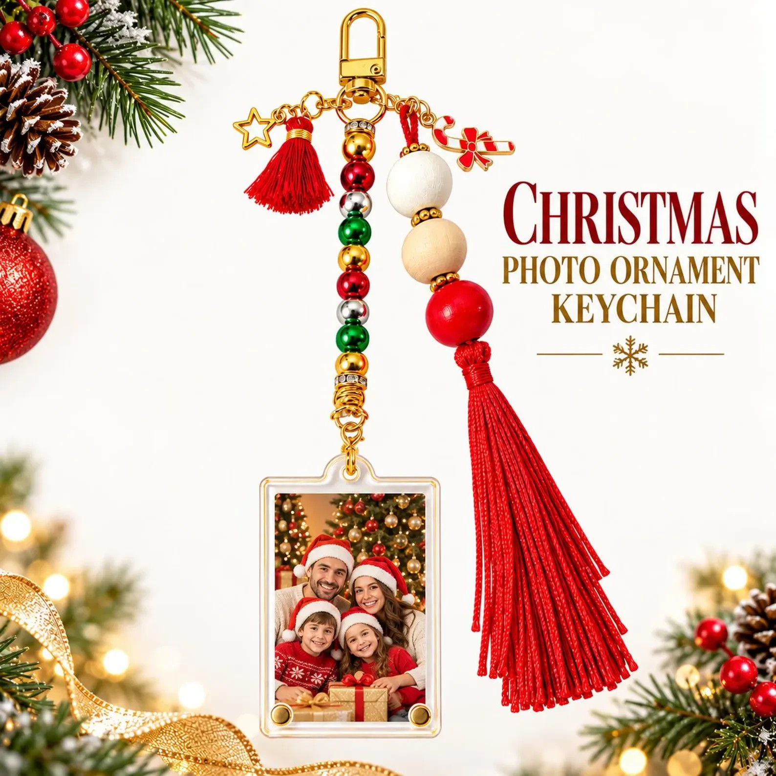 Christmas Photo Keychain 2x3 Frame Detachable Ornaments Bag Charm
