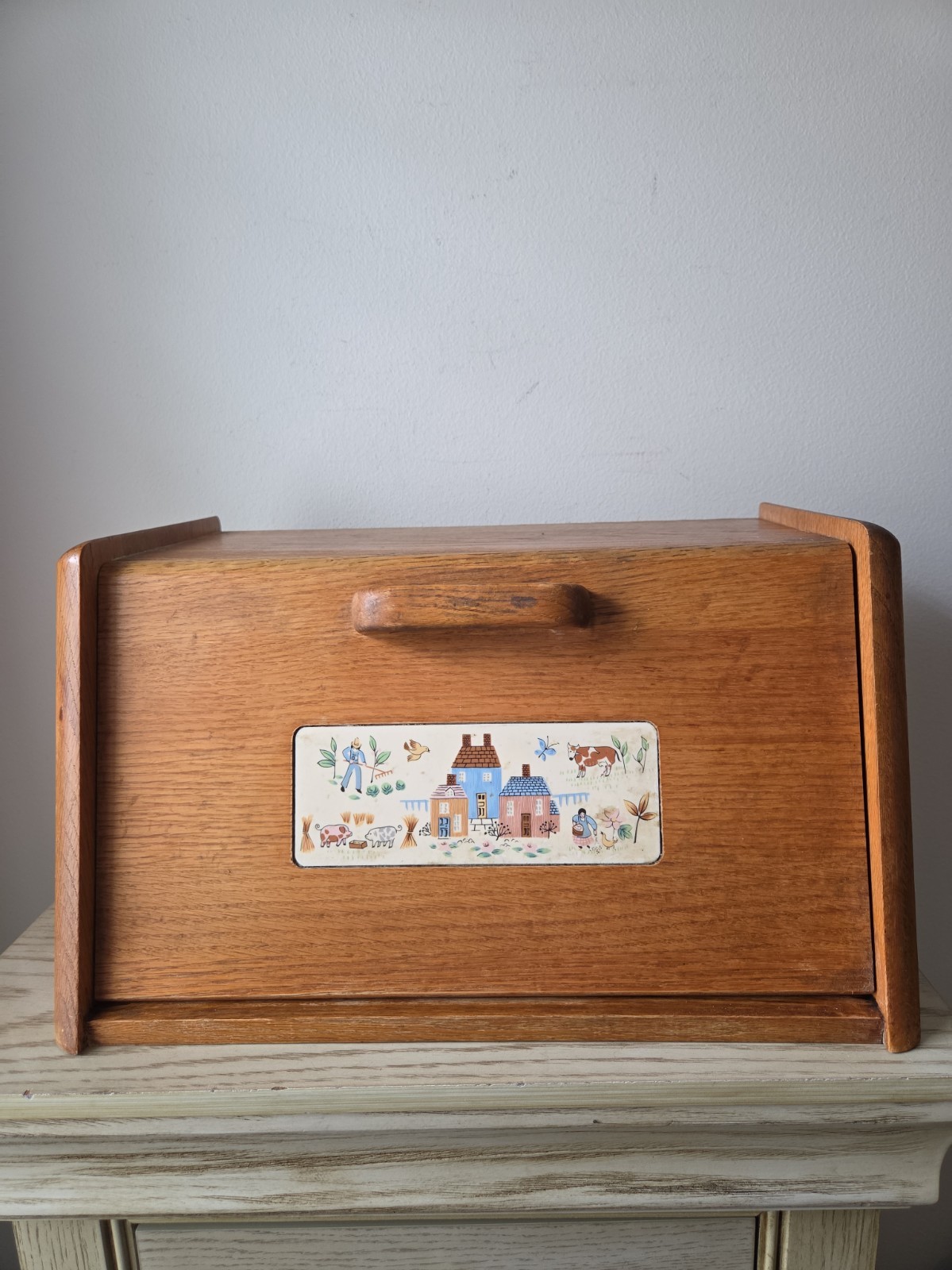 Rare International Heartland Wood Bread Box Folk Art Vintage Country Kitchen Rare International Heartland Wood Bread Box Folk Art Vintage Country Kitchen