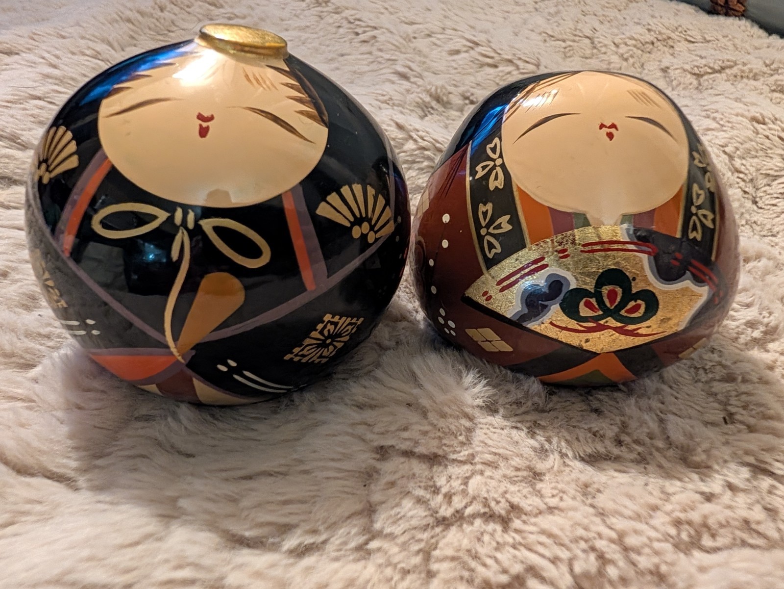 Vintage Japanese OOUCHI Ningyo Wooden Small Hina dolls H2.8” 2pcs