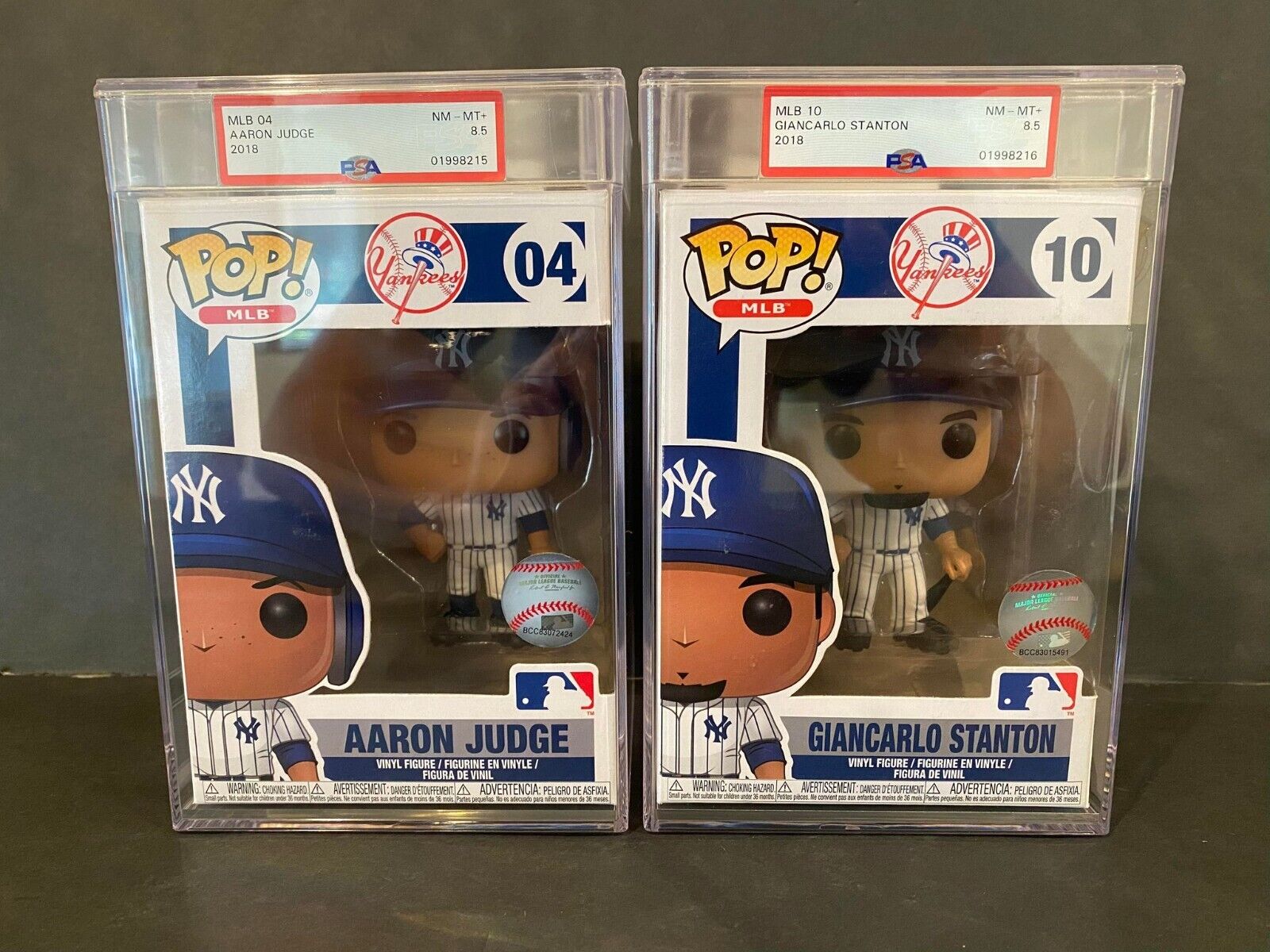 FUNKO POP 2018 MLB NY Yankees Aaron Judge #04 & Giancarlo Stanton #10 PSA 8.5