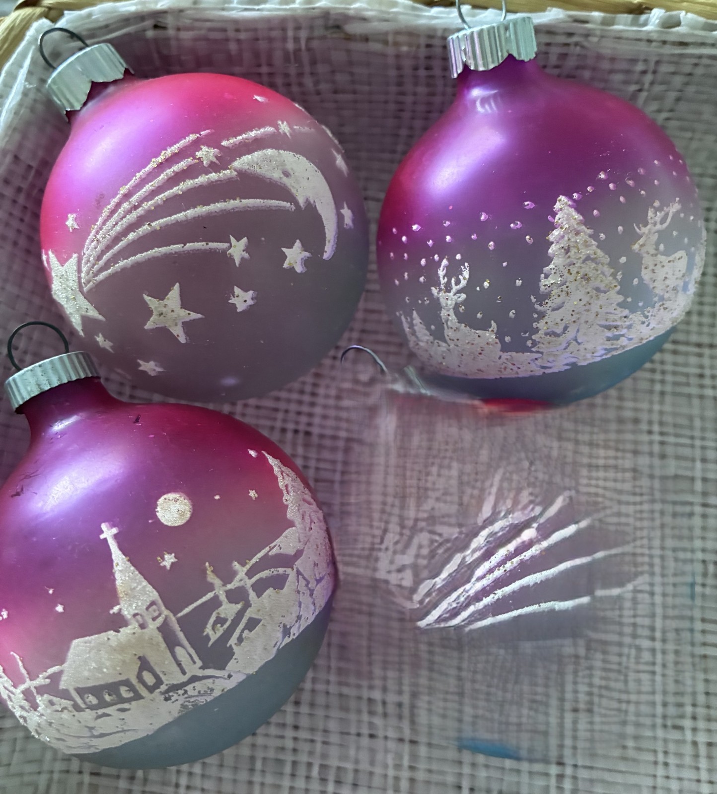 SOLD 2 BARBARA Lot 3 VTG Unsilvered Glass Ombre BALL Christmas Ornaments
