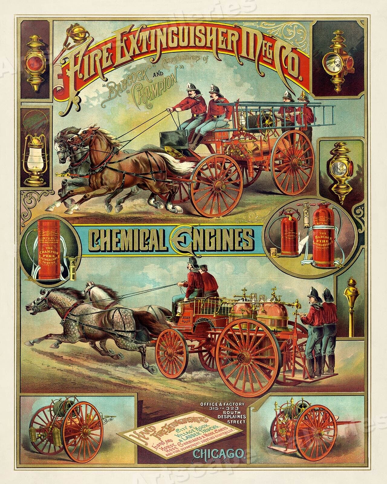 Chicago Fire Extinguisher 1880s Vintage Style Advertising Poster - 16x20