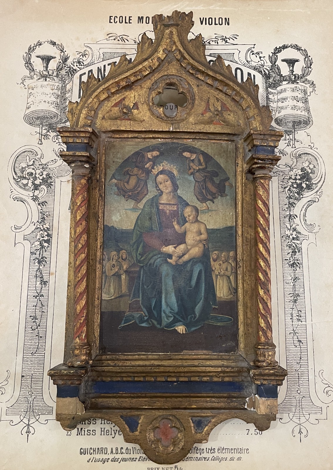 Rare Antique Italian Mary Jesus Angels Icon Wooden Wall Plaque c1880 Rare Antique Italian Mary Jesus Angels Icon Wooden Wall Plaque c1880