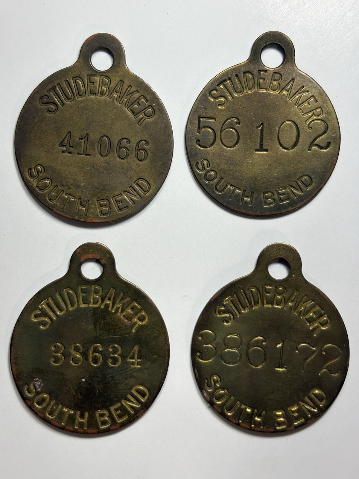 Lot Of 4 -1920's STUDEBAKER SOUTH BEND IN Automotive Automobile Brass Tags Lot Of 4 -1920's STUDEBAKER SOUTH BEND IN Automotive Automobile Brass Tags