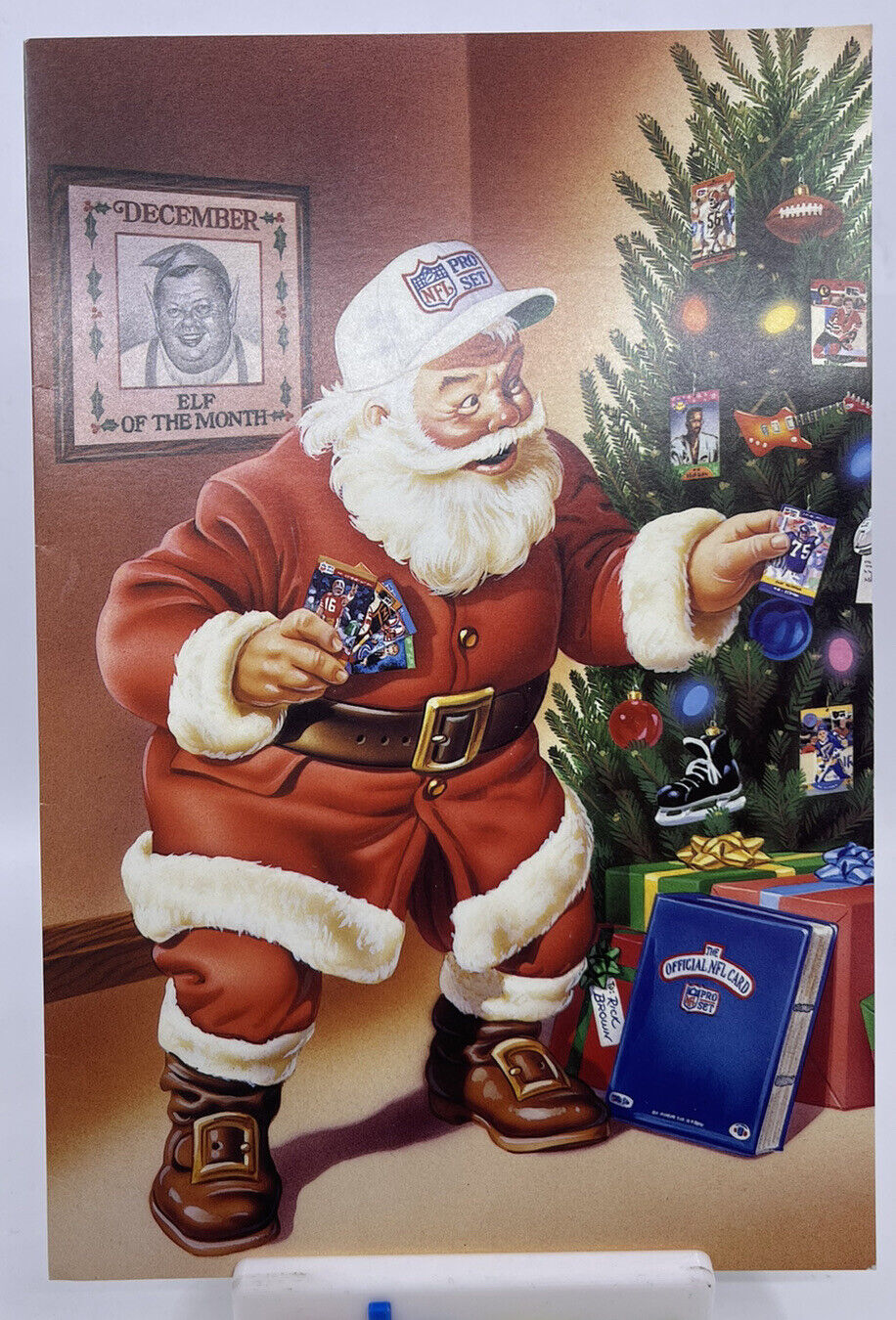 Vintage Christmas Card Santa Claus NFL 1990 ProSet Rick Brown Excellent Shape