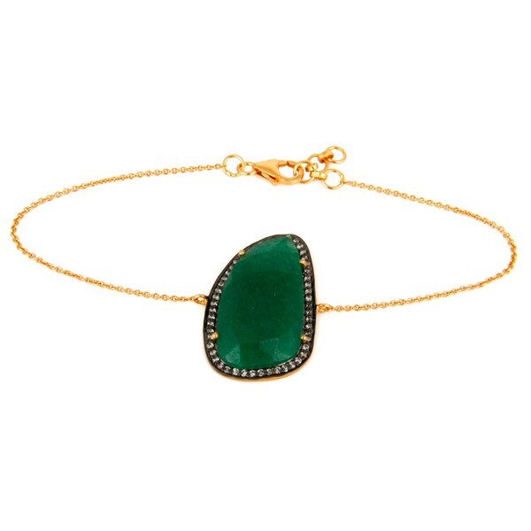 Natural Aventurine 15x28 mm Gemstone Zircon 7.5 Inch Chain Bracelet For Women