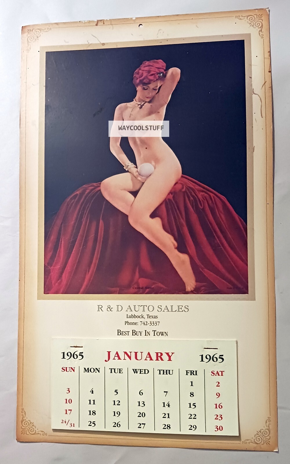 Lubbock Texas 1965 Calendar R and D Auto Sales Risque Red Head Reproduction Lubbock Texas 1965 Calendar R and D Auto Sales Risque Red Head Reproduction