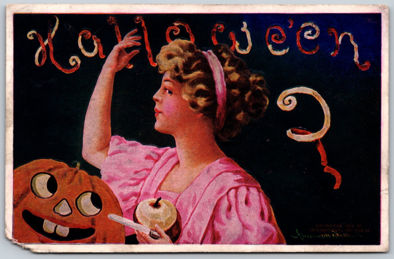 1908 Halloween Woman Apple Knife Jack-O-Lantern ANTIQUE Postcard 10326 1908 Halloween Woman Apple Knife Jack-O-Lantern ANTIQUE Postcard 10326