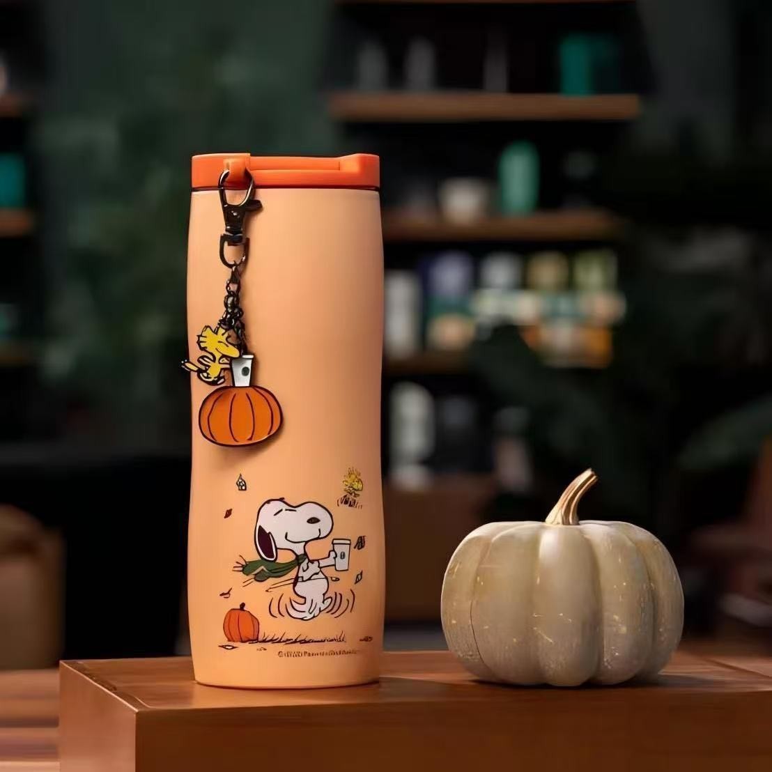 New Limited Starbucks 2026 Peanuts Snoopy Pumpkin Stainless Tumbler 473ml