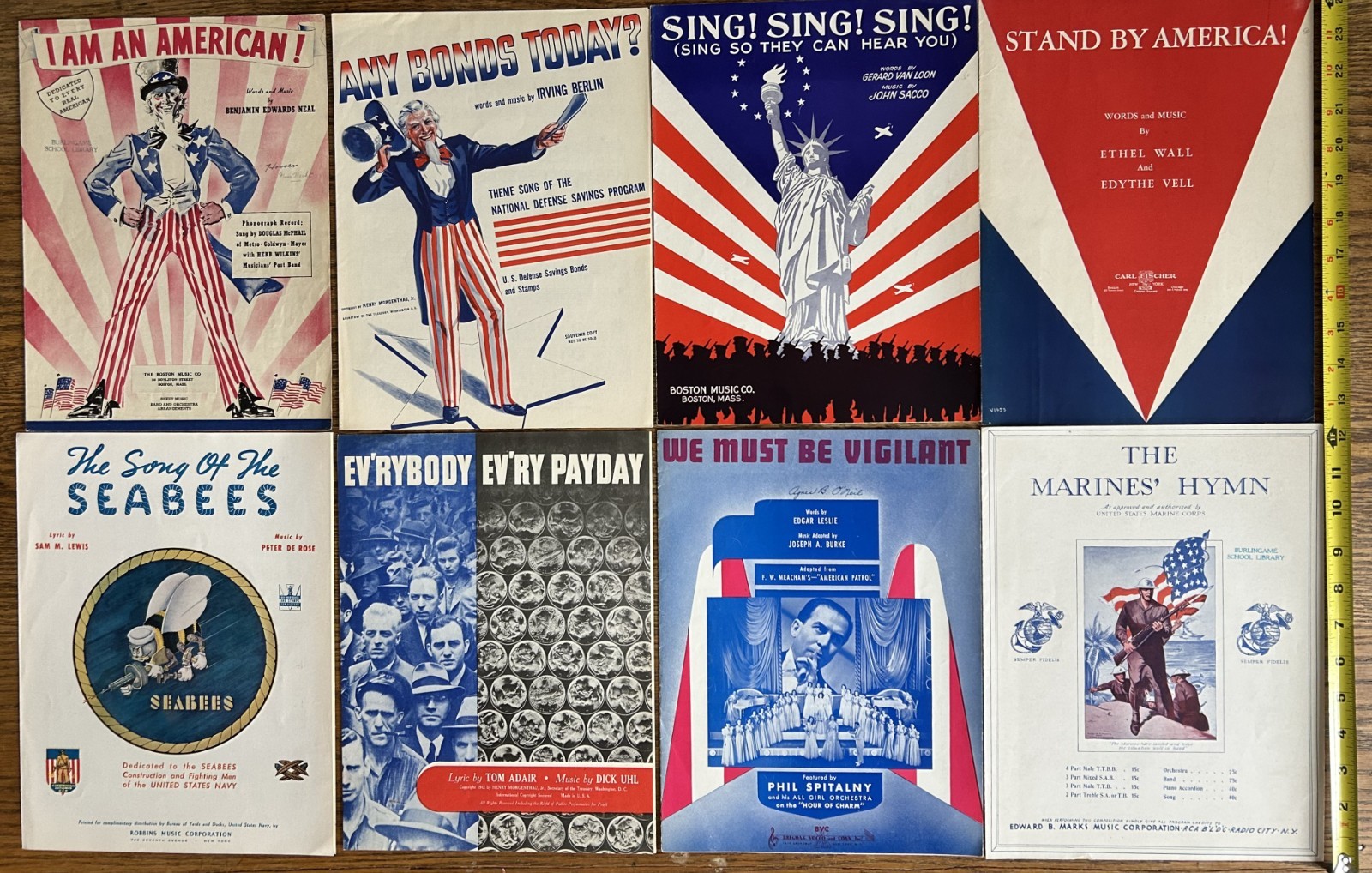 WWII Sheet Music Lot 8 Patriotic War Songs Irving Berlin Seabees Marines Hymn WWII Sheet Music Lot 8 Patriotic War Songs Irving Berlin Seabees Marines Hymn